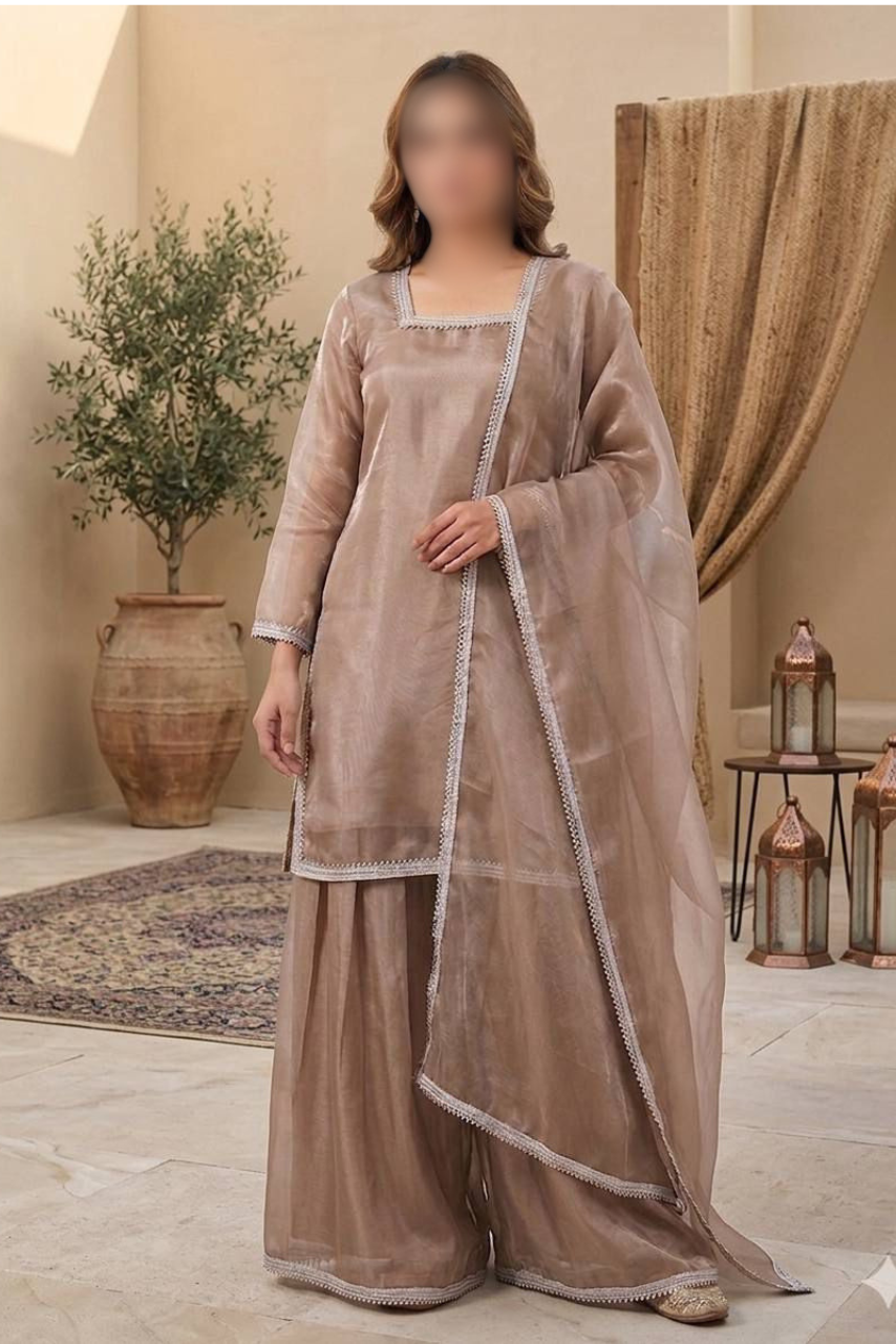 GMY Silk Designer Top, Palazzo & Fancy Dupatta Set