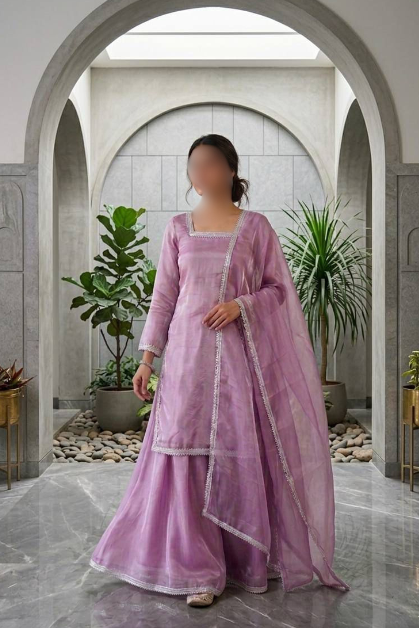 GMY Silk Designer Top, Palazzo & Fancy Dupatta Set