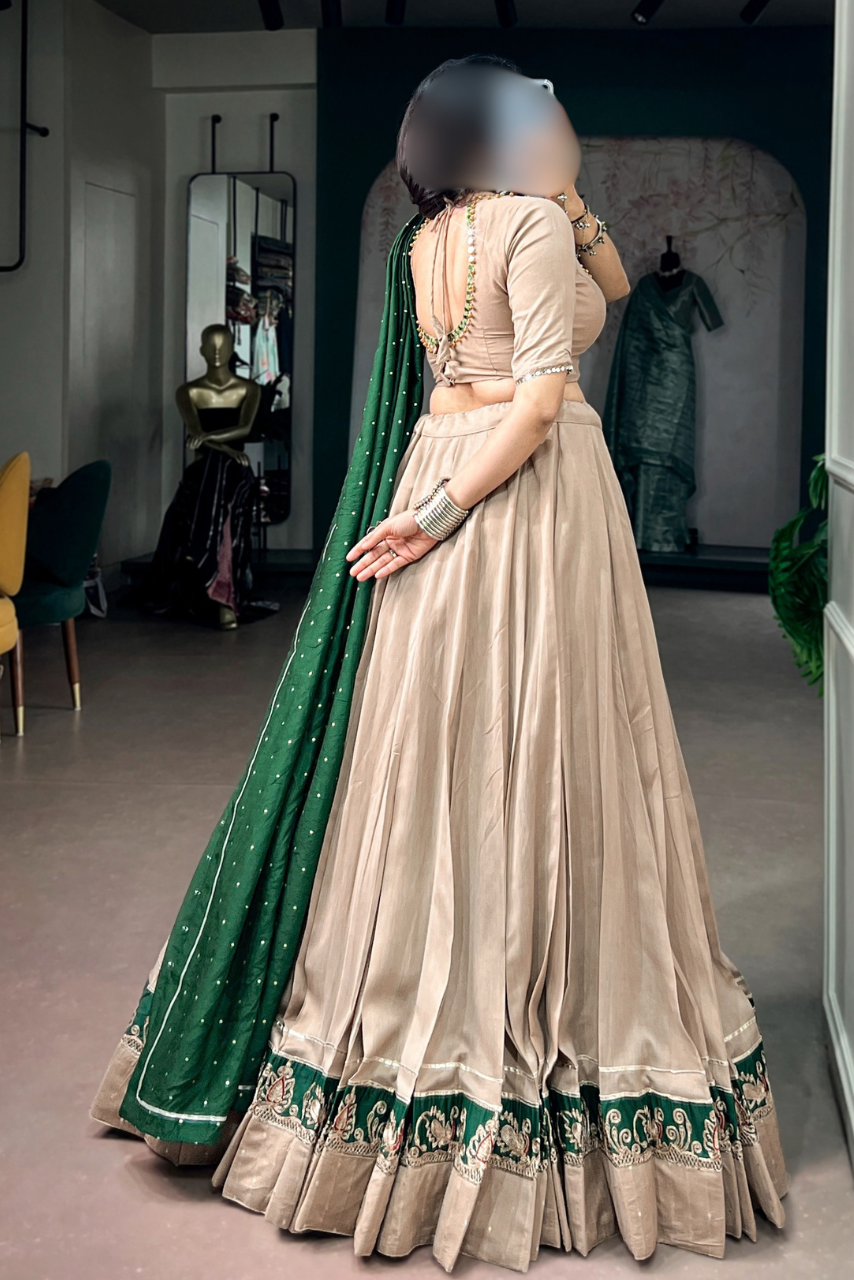 Chanderi Lehenga Set with Ghughri & Mirror Work