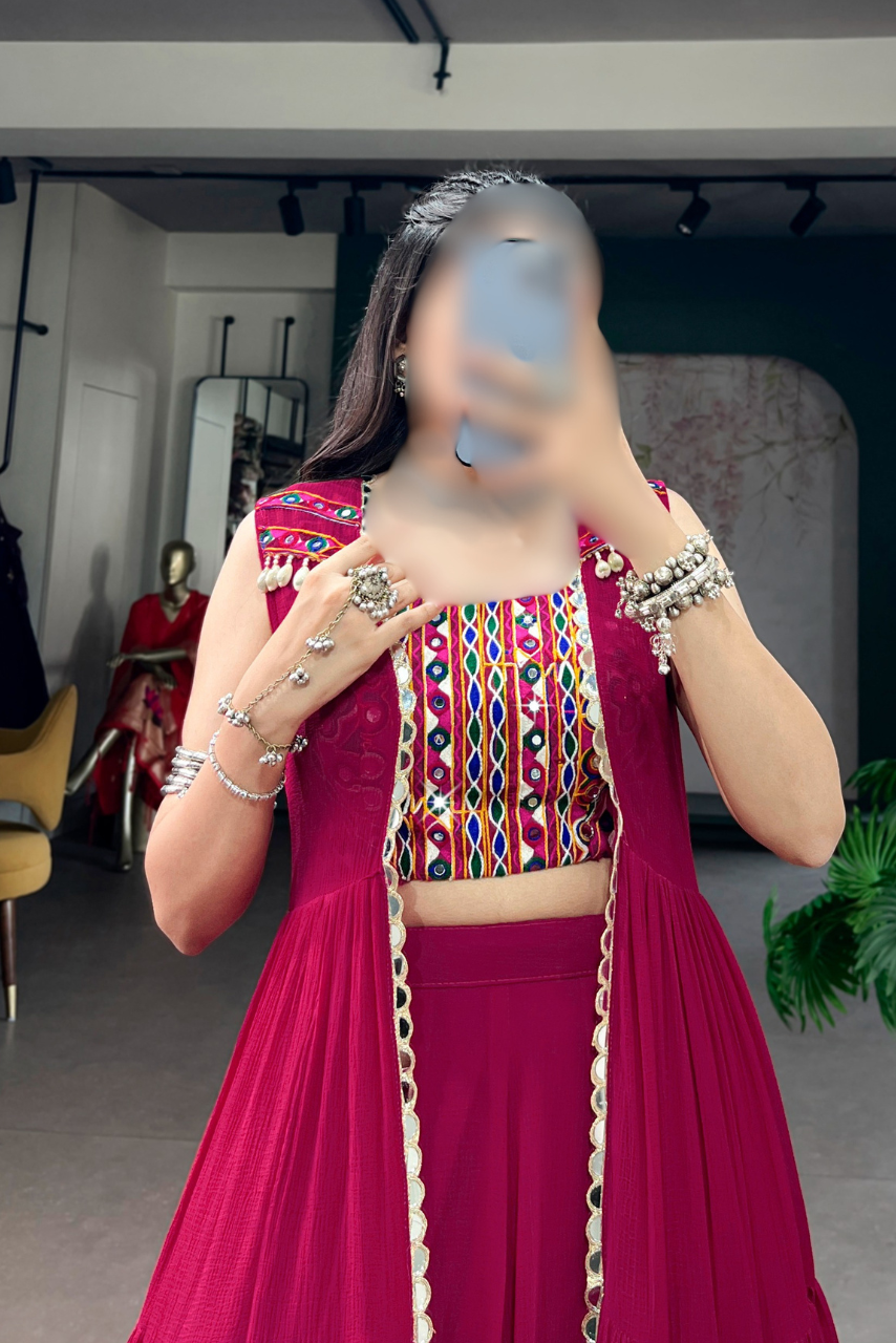 Designer Lehenga, Blouse & Long Koti Set