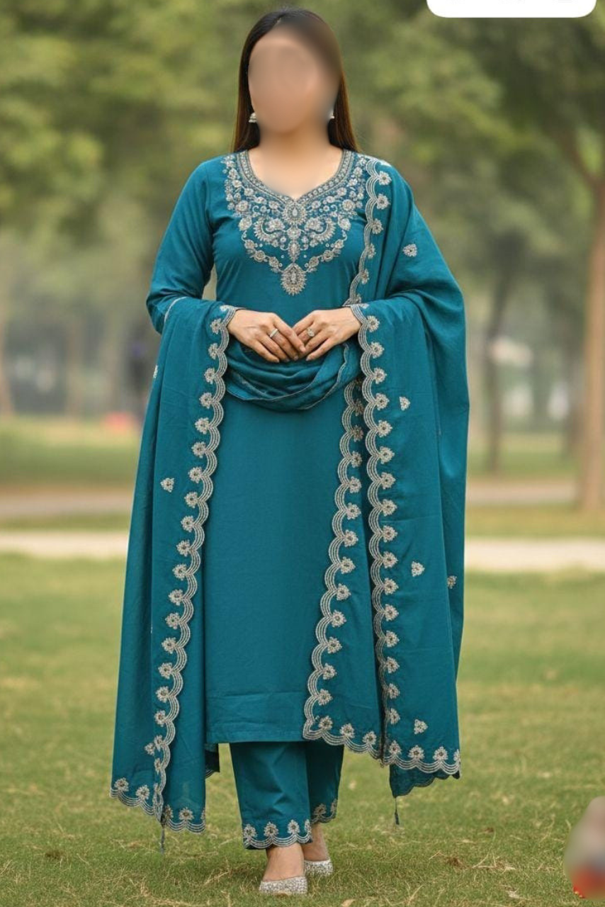 Hand Work Kurti, Pant & Dupatta Set