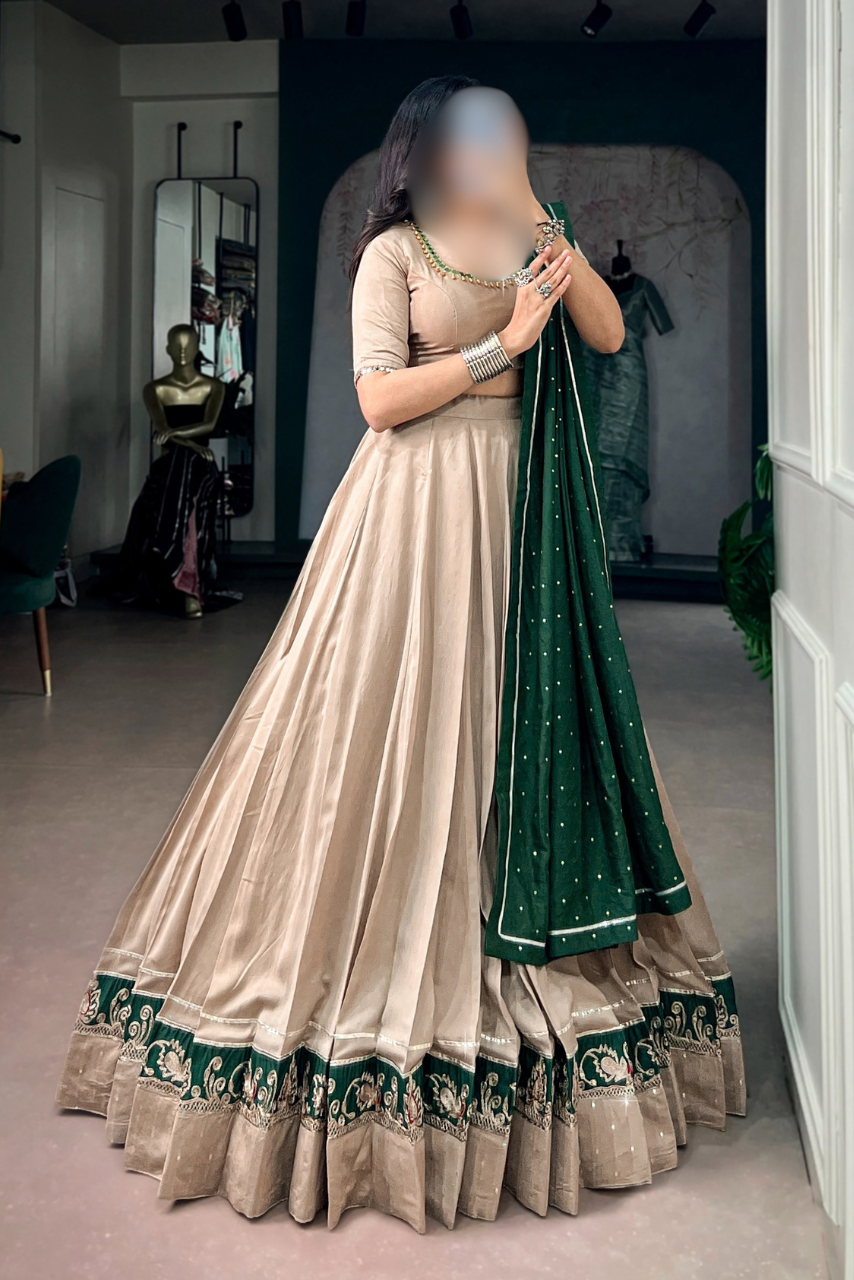 Chanderi Lehenga Set with Ghughri & Mirror Work