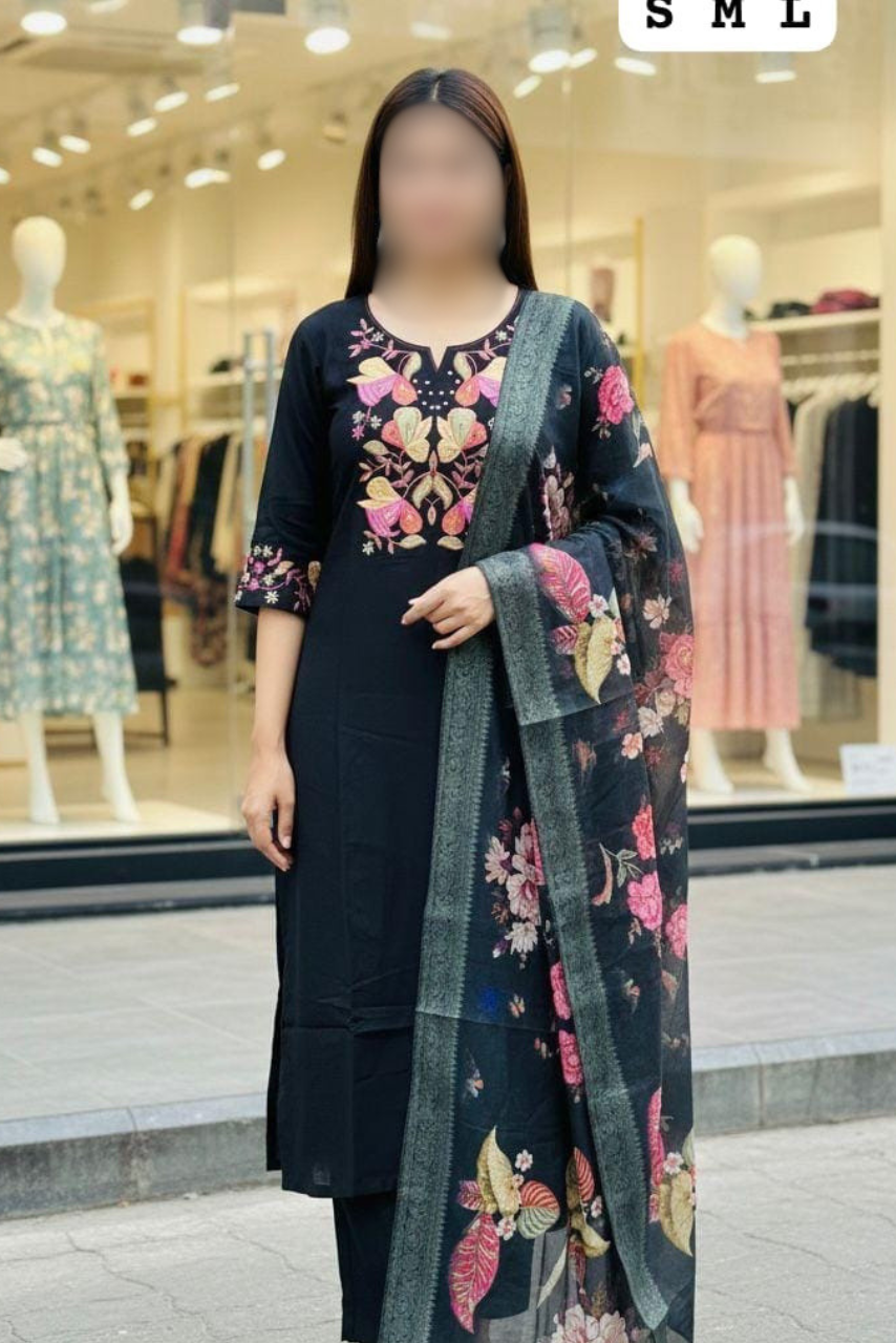 Hand Work Kurti, Pant & Dupatta Set