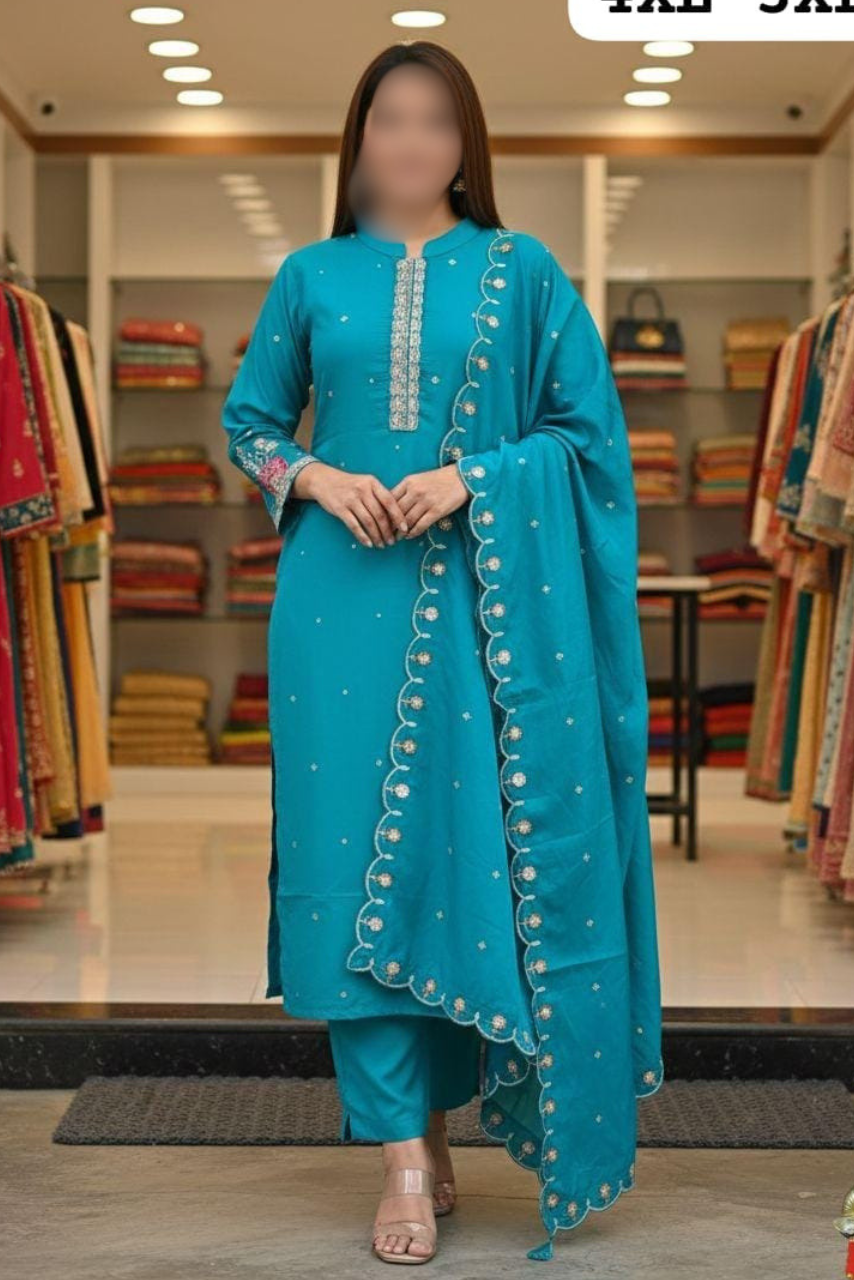 Hand Work Kurti, Pant & Dupatta Set