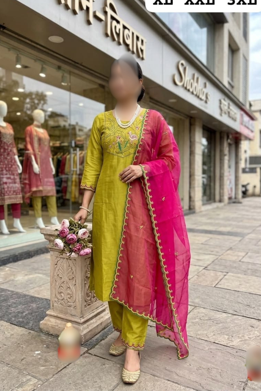 Hand Work Kurti, Pant & Dupatta Set