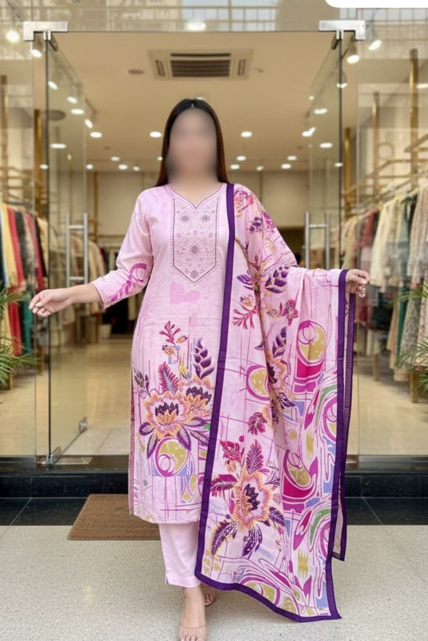 Hand Work Kurti, Pant & Dupatta Set