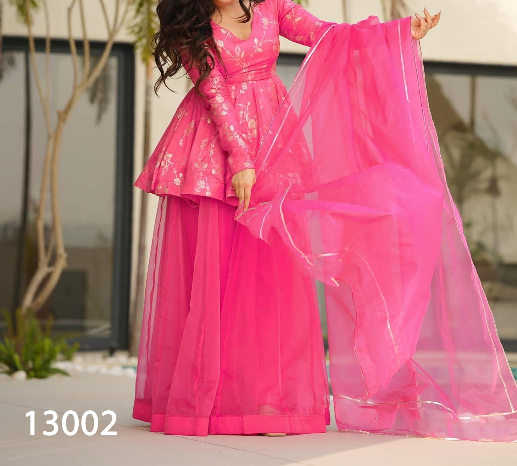 Three Piece Printed Sharara Suit Set