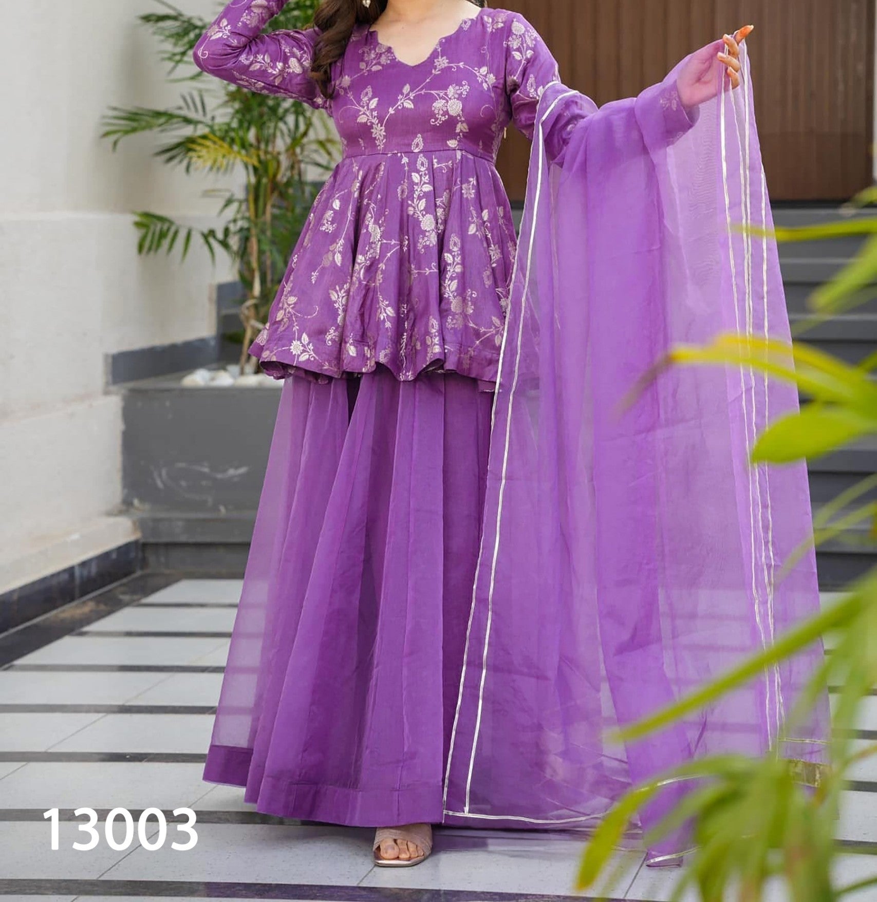 Three Piece Printed Sharara Suit Set