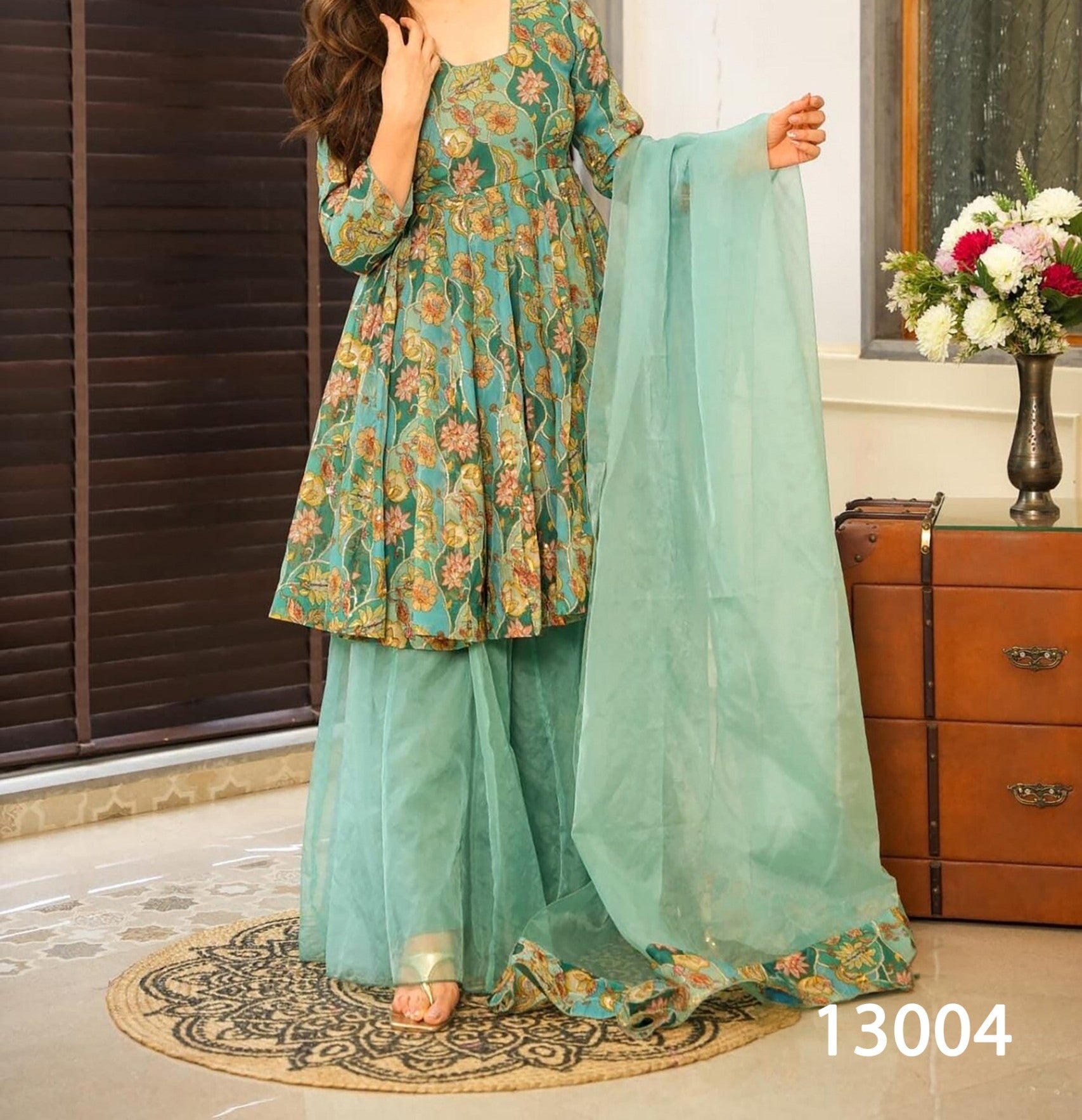 Three Piece Printed Sharara Suit Set