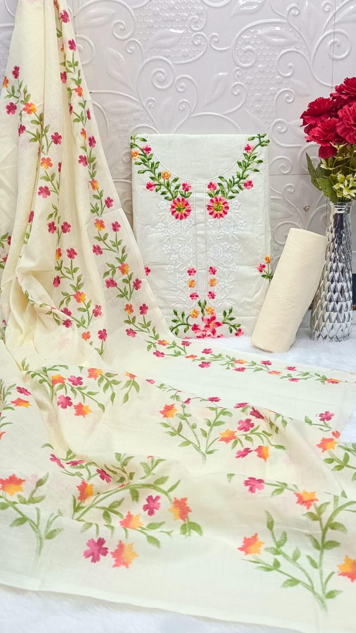 Cotton Fancy Unstitched Dress Material Set