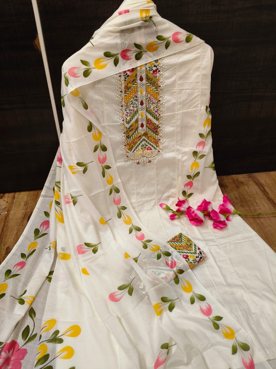 Cotton Fancy Unstitched Dress Material Set