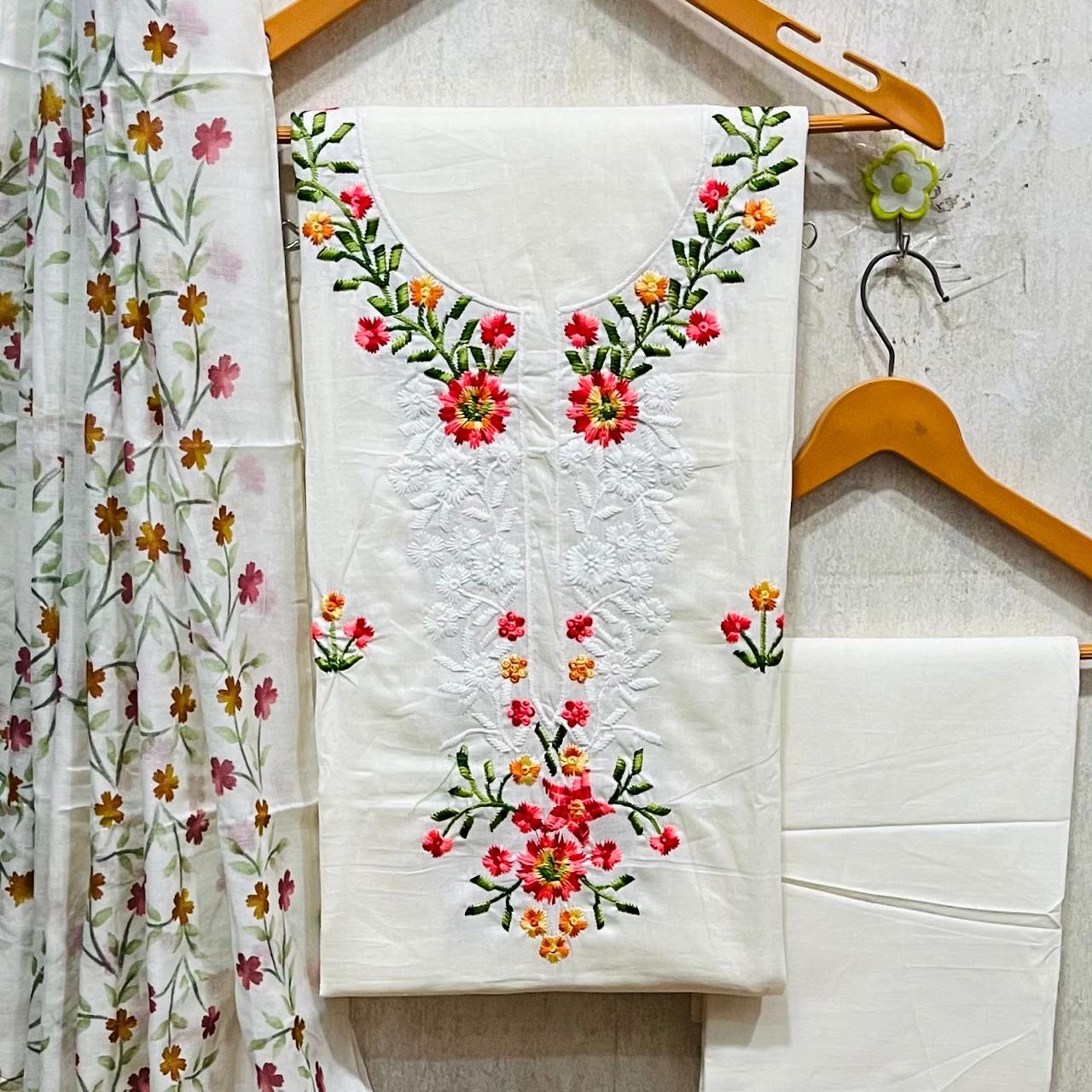 Cotton Fancy Unstitched Dress Material Set