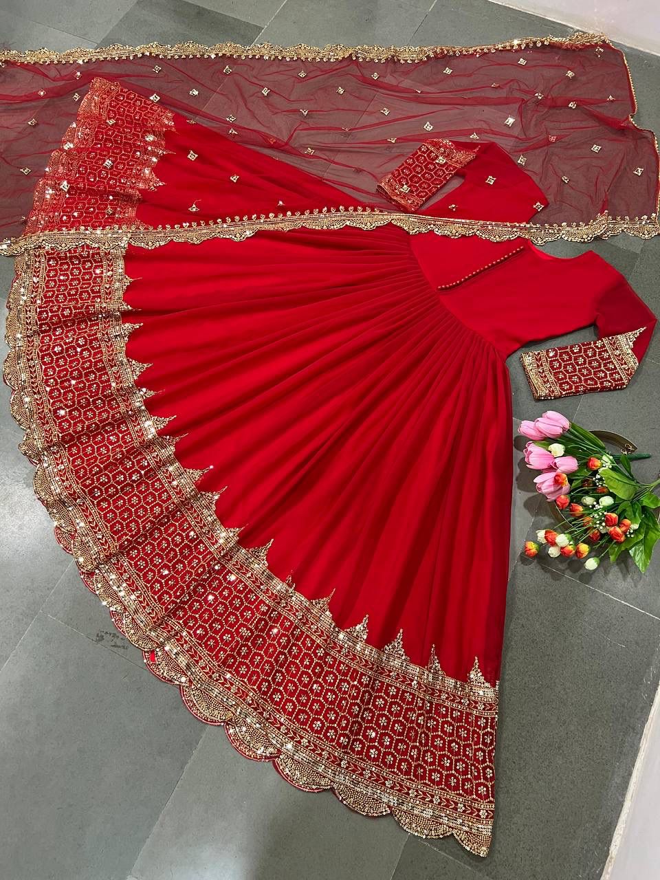 Elegant Embroidered Sequence Designer Anarkali Set