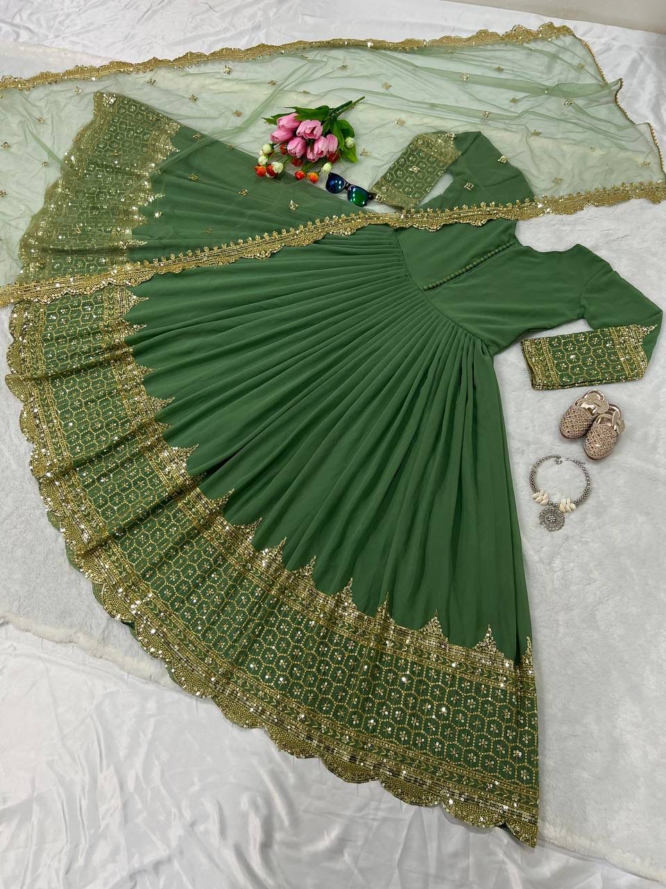 Elegant Embroidered Sequence Designer Anarkali Set