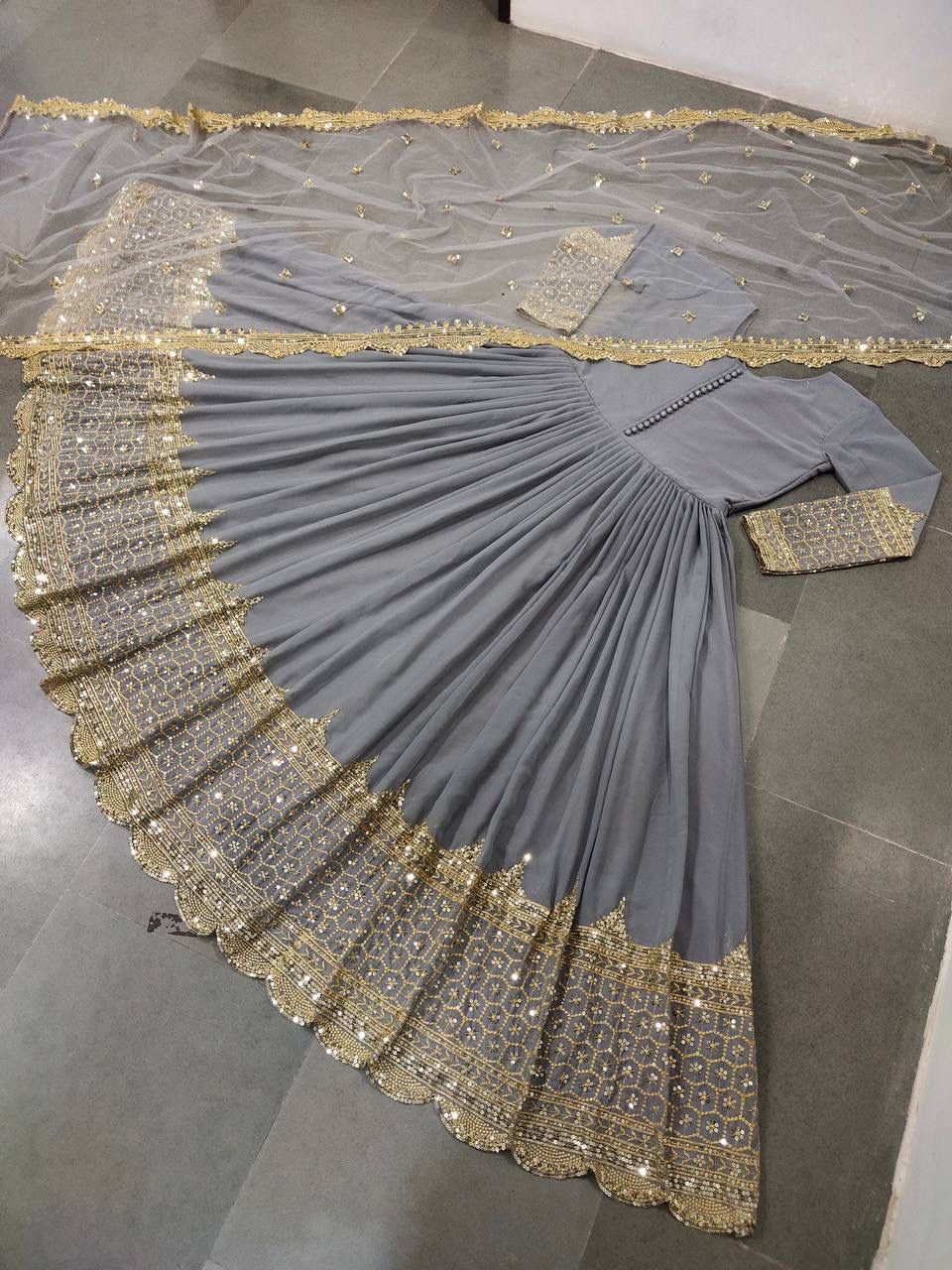 Elegant Embroidered Sequence Designer Anarkali Set