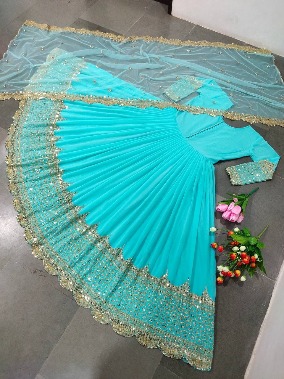 Elegant Embroidered Sequence Designer Anarkali Set