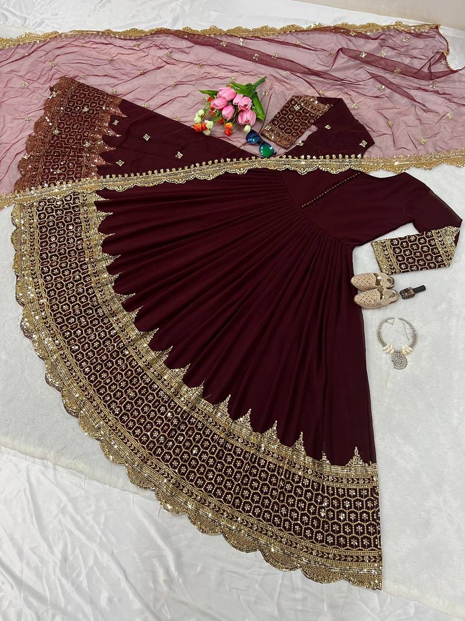 Elegant Embroidered Sequence Designer Anarkali Set