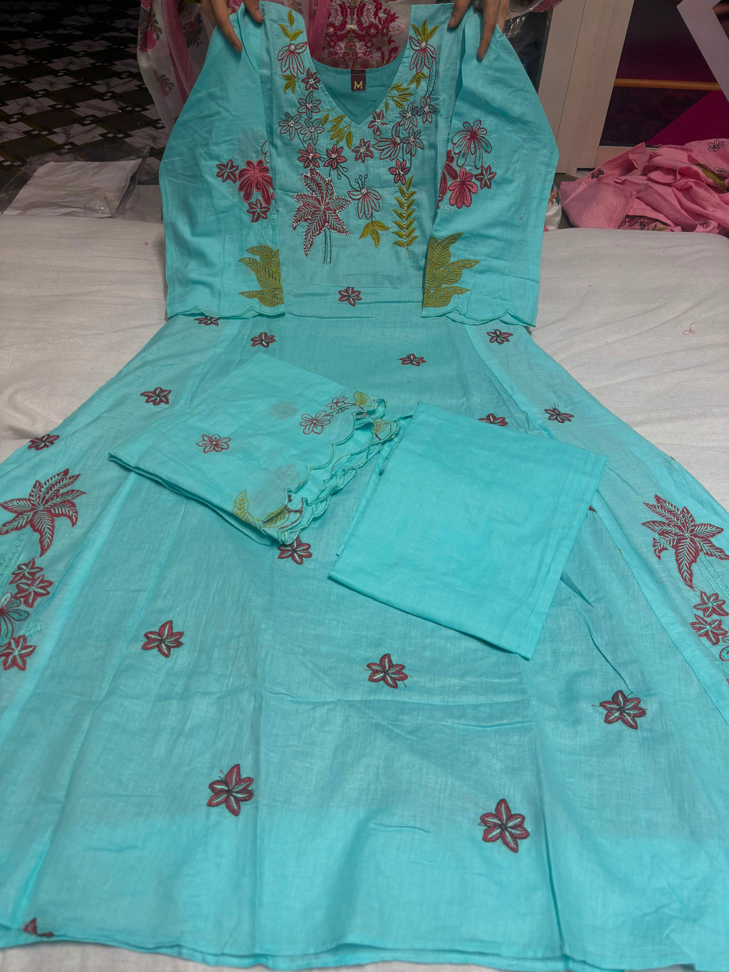 Embroidered Gown, Pant & Dupatta Set
