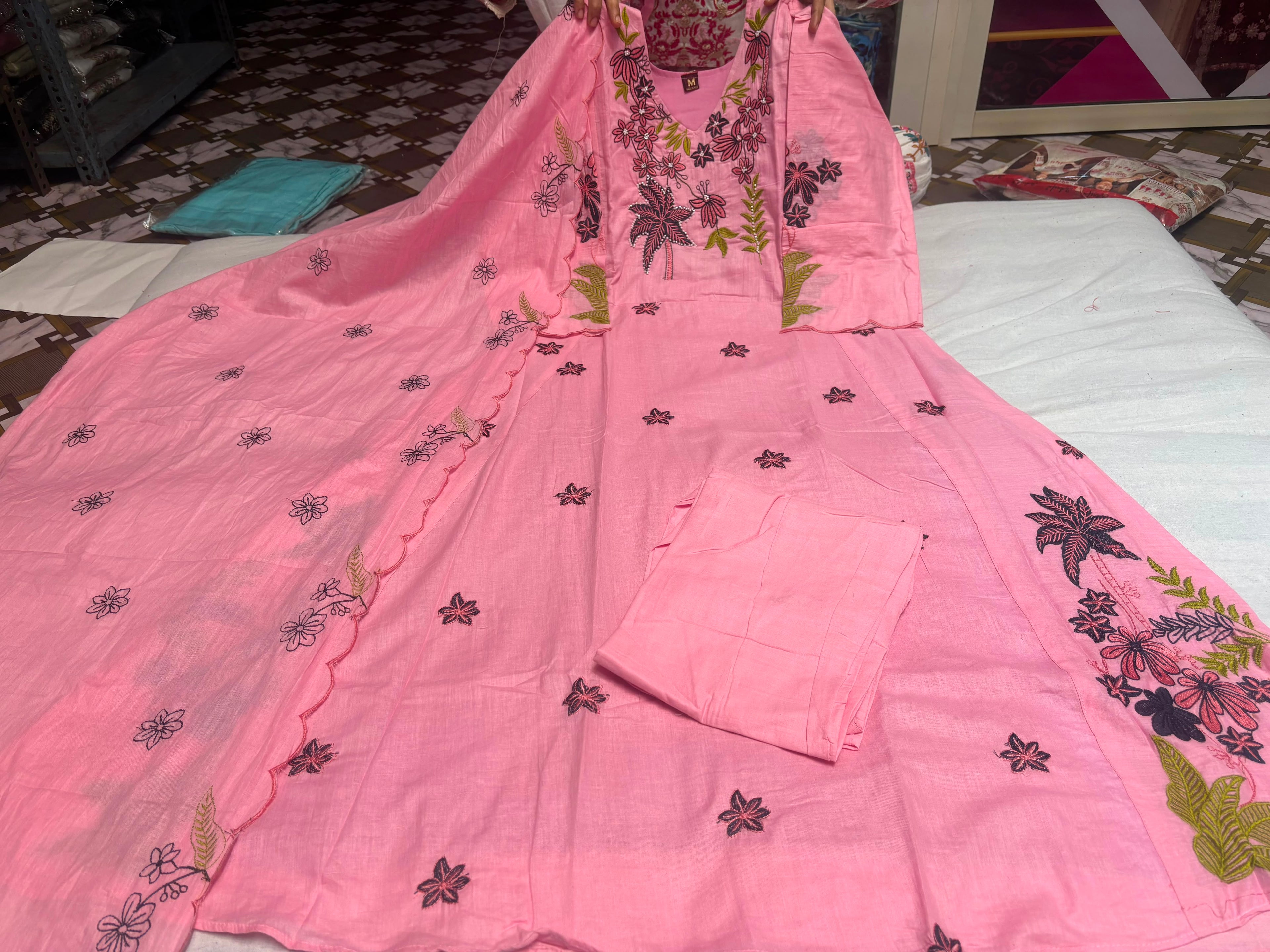 Embroidered Gown, Pant & Dupatta Set