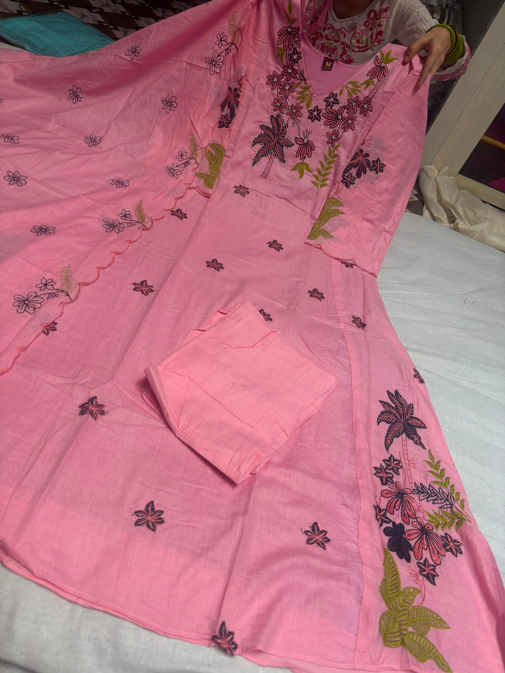 Embroidered Gown, Pant & Dupatta Set