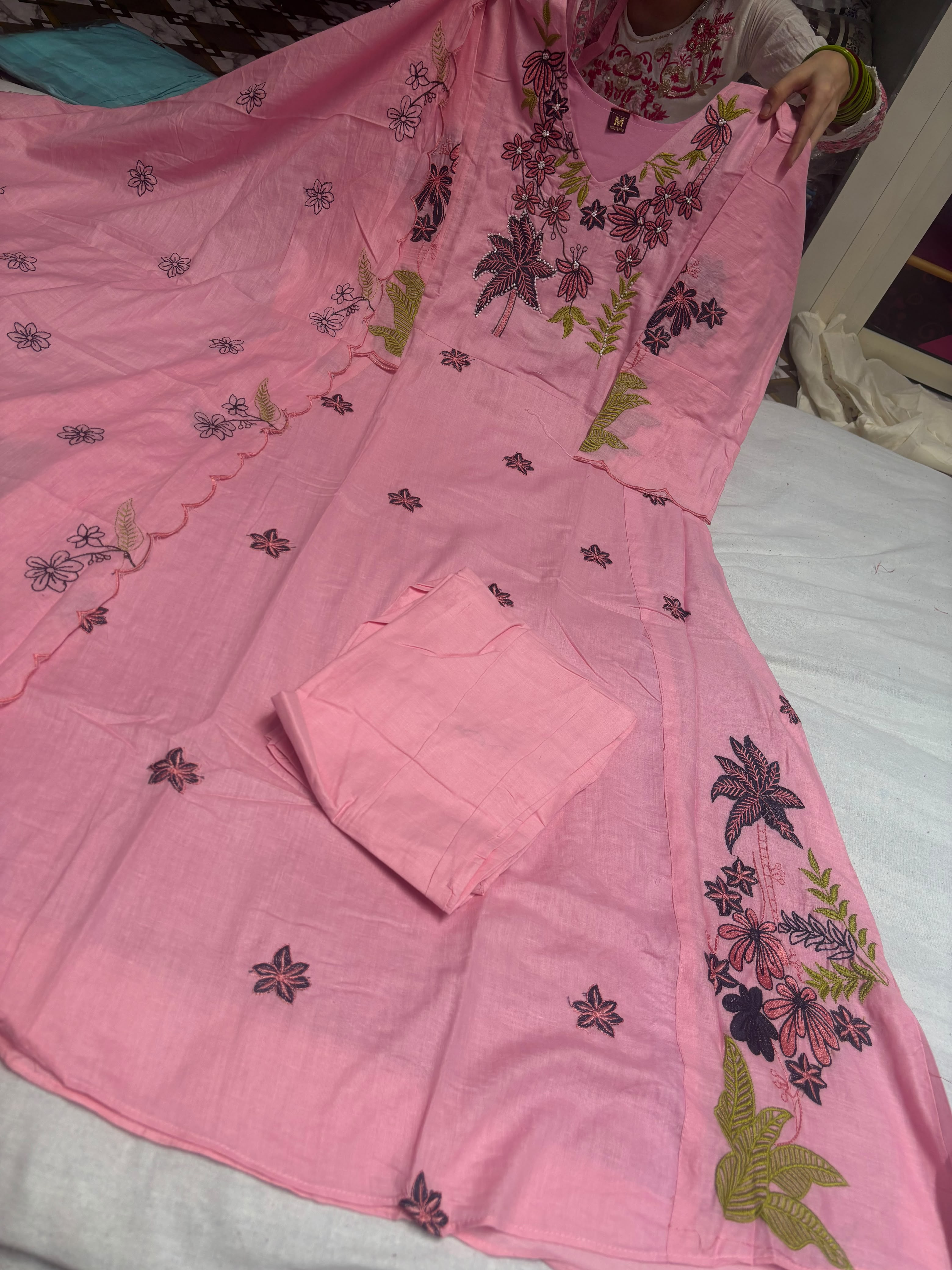 Embroidered Gown, Pant & Dupatta Set