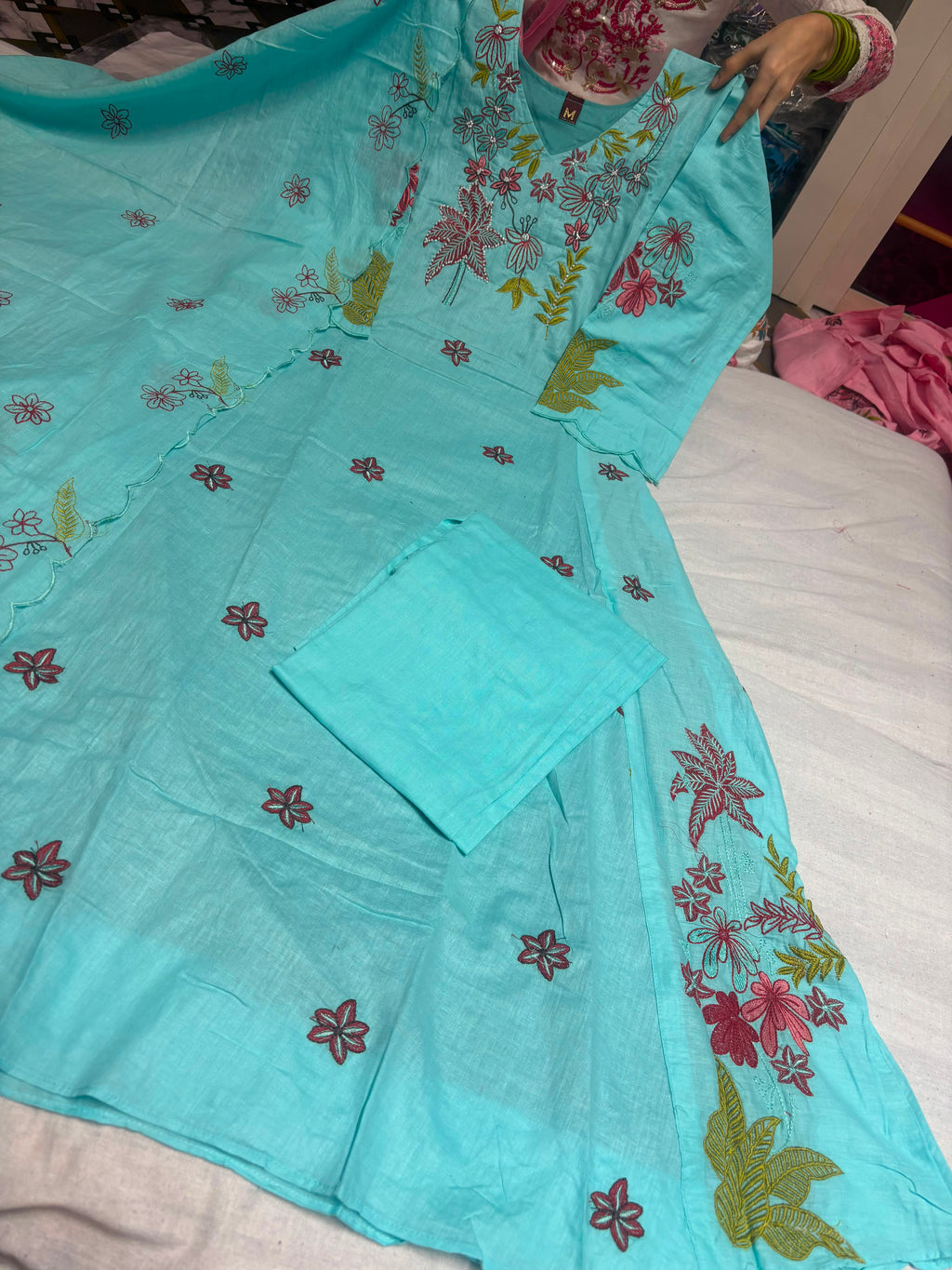 Embroidered Gown, Pant & Dupatta Set