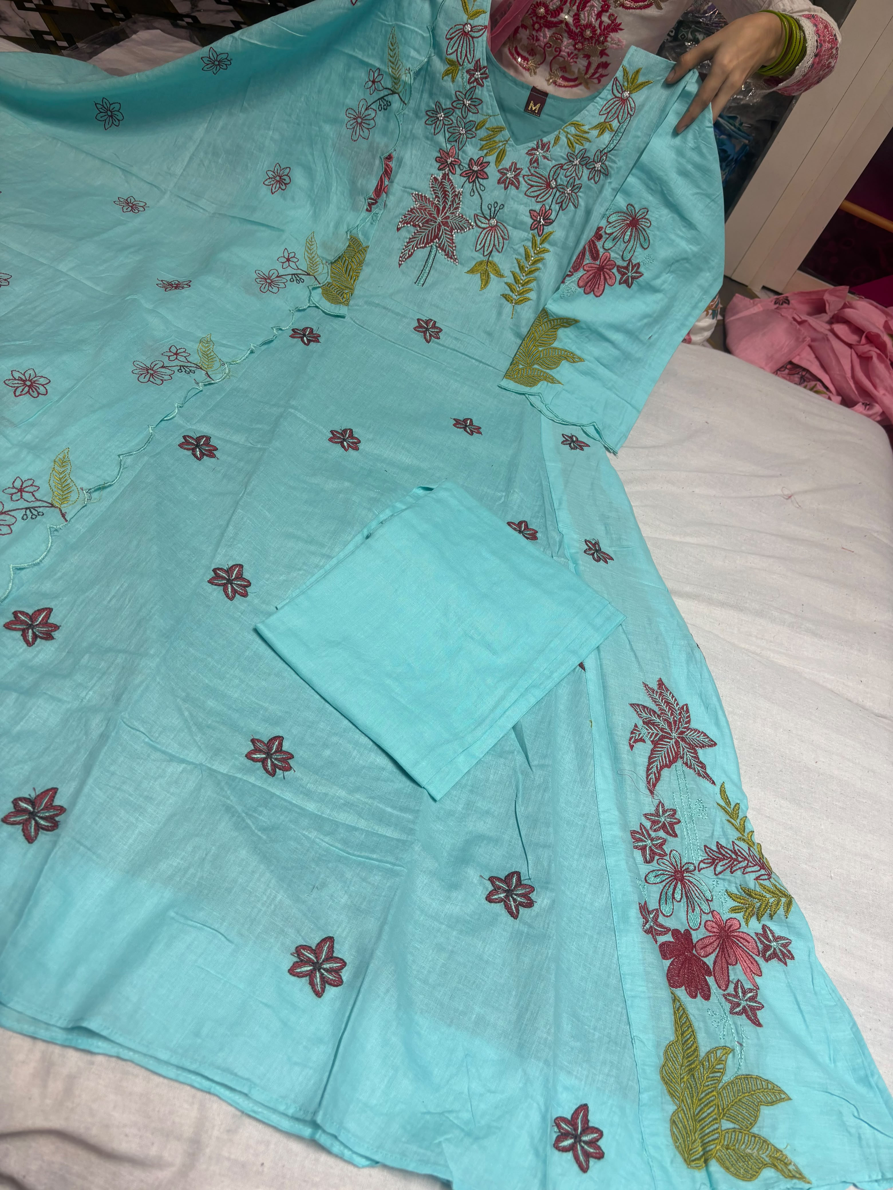 Embroidered Gown, Pant & Dupatta Set
