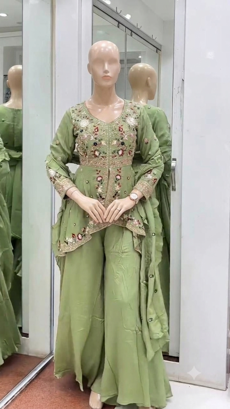 Designer Top, Palazzo and Dupatta Set