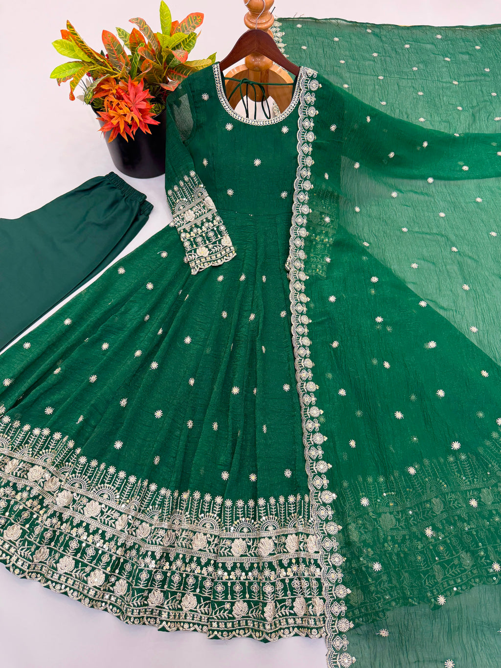 Ethnic Gown, Pant and Dupatta Set