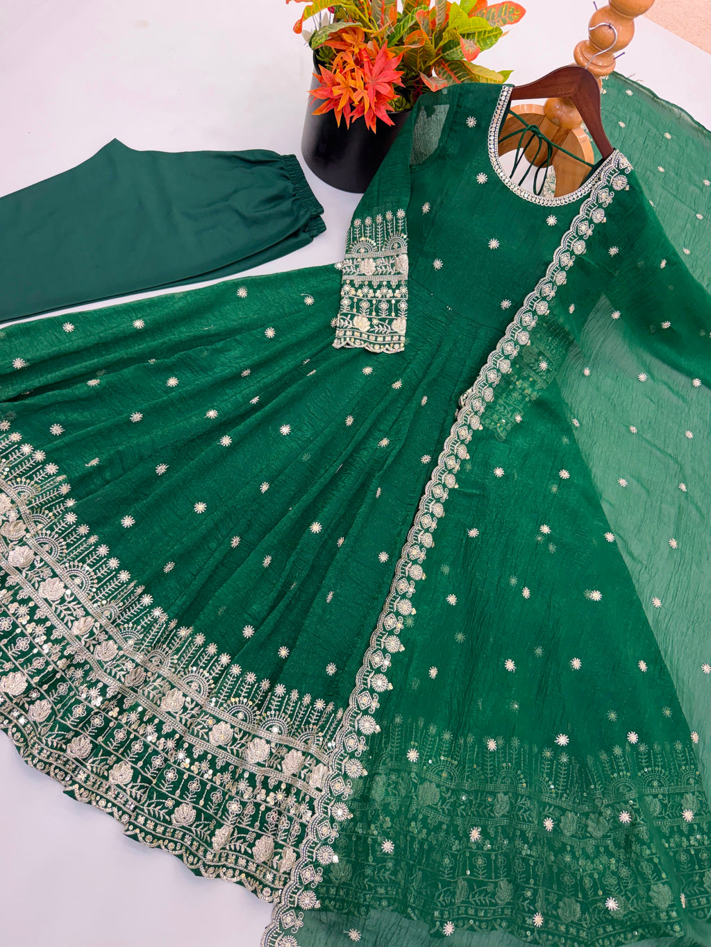 Ethnic Gown, Pant and Dupatta Set