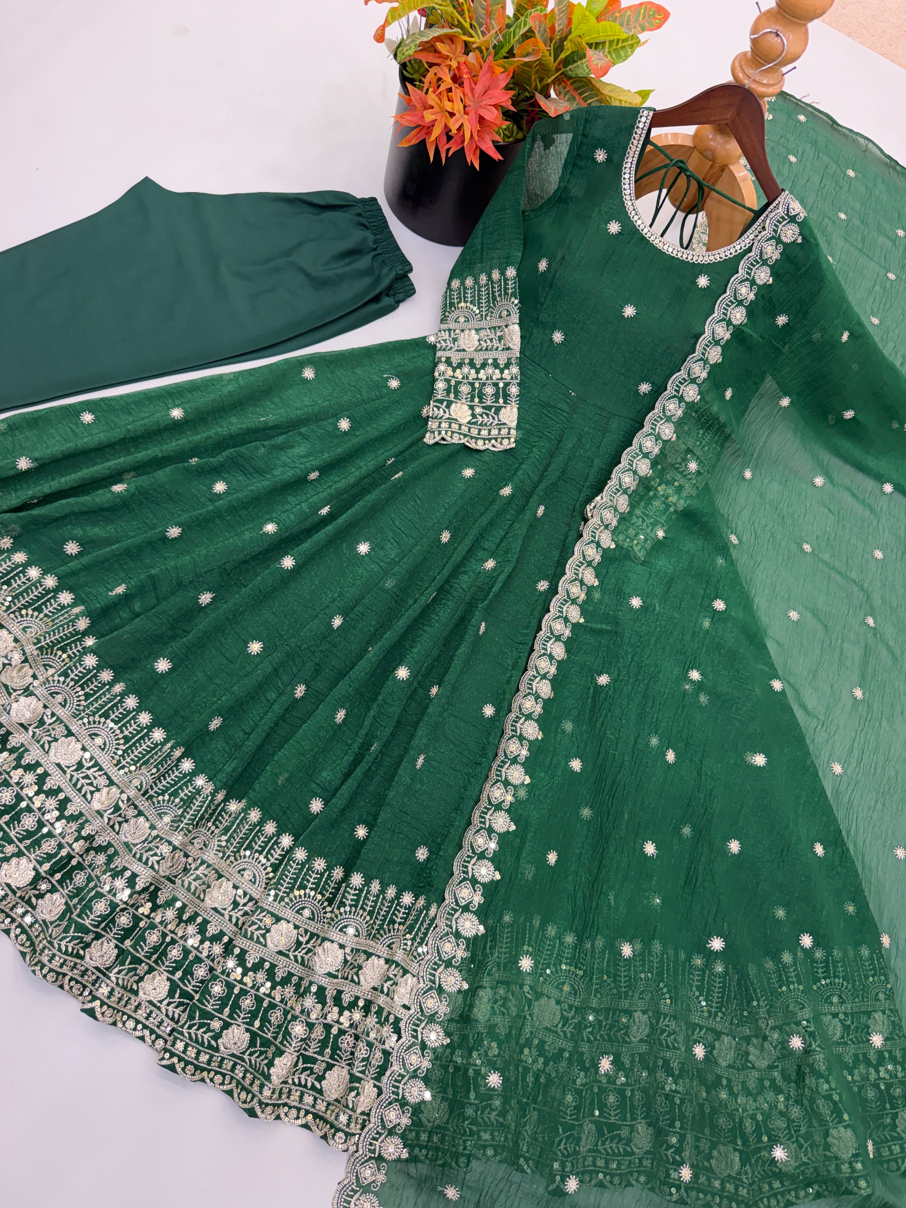 Ethnic Gown, Pant and Dupatta Set