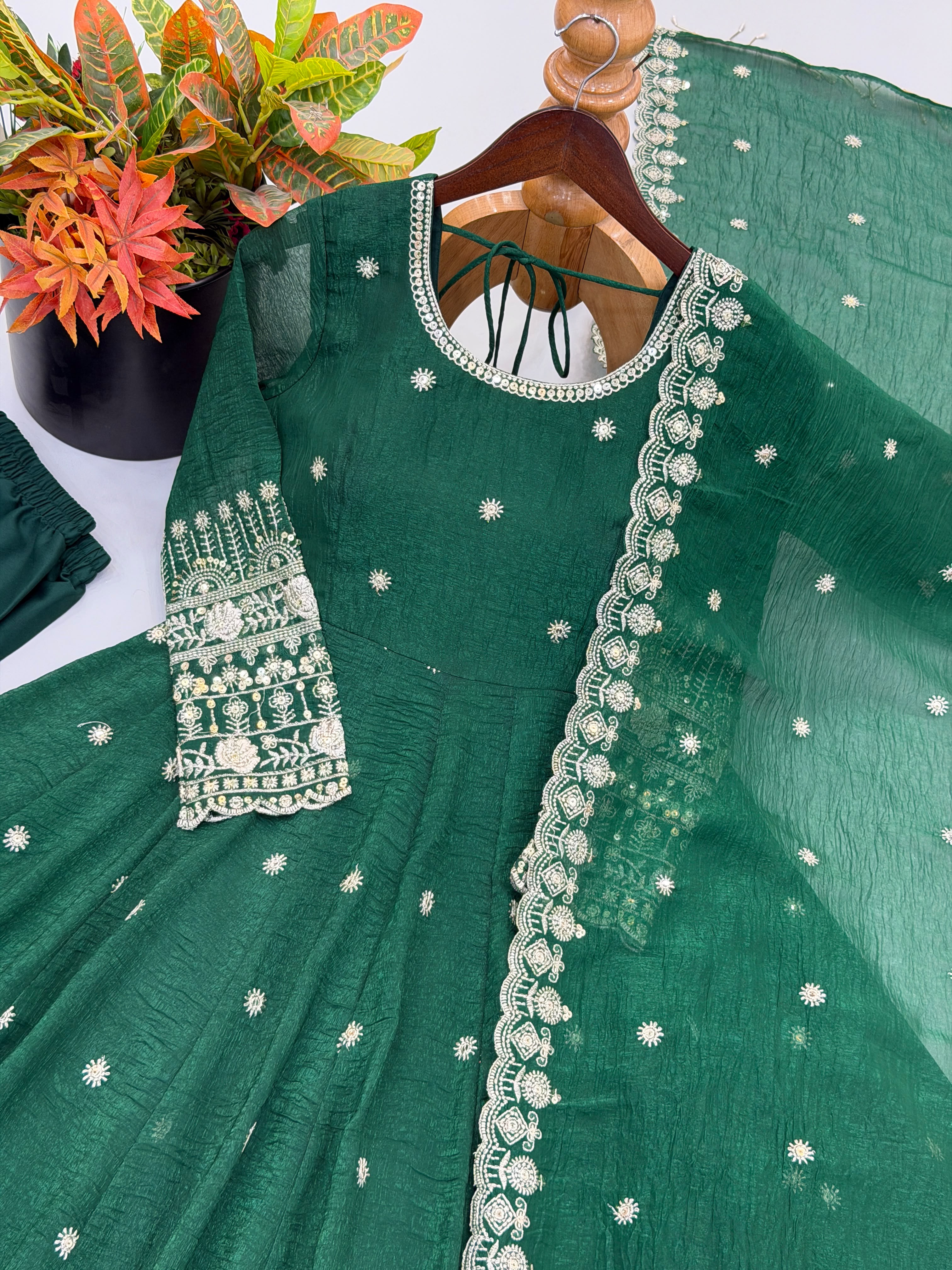Ethnic Gown, Pant and Dupatta Set