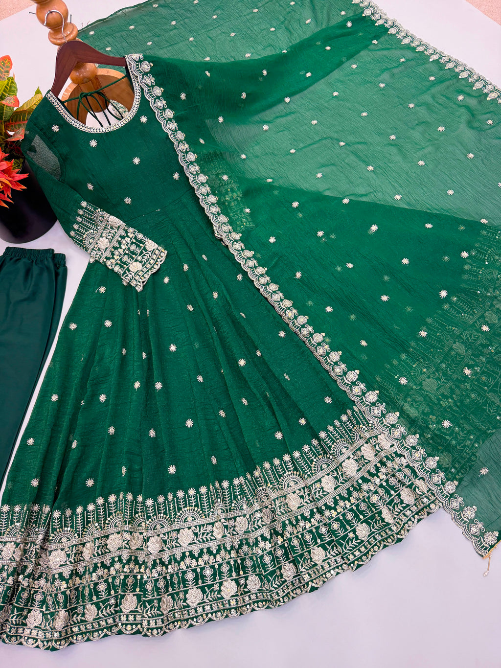Ethnic Gown, Pant and Dupatta Set