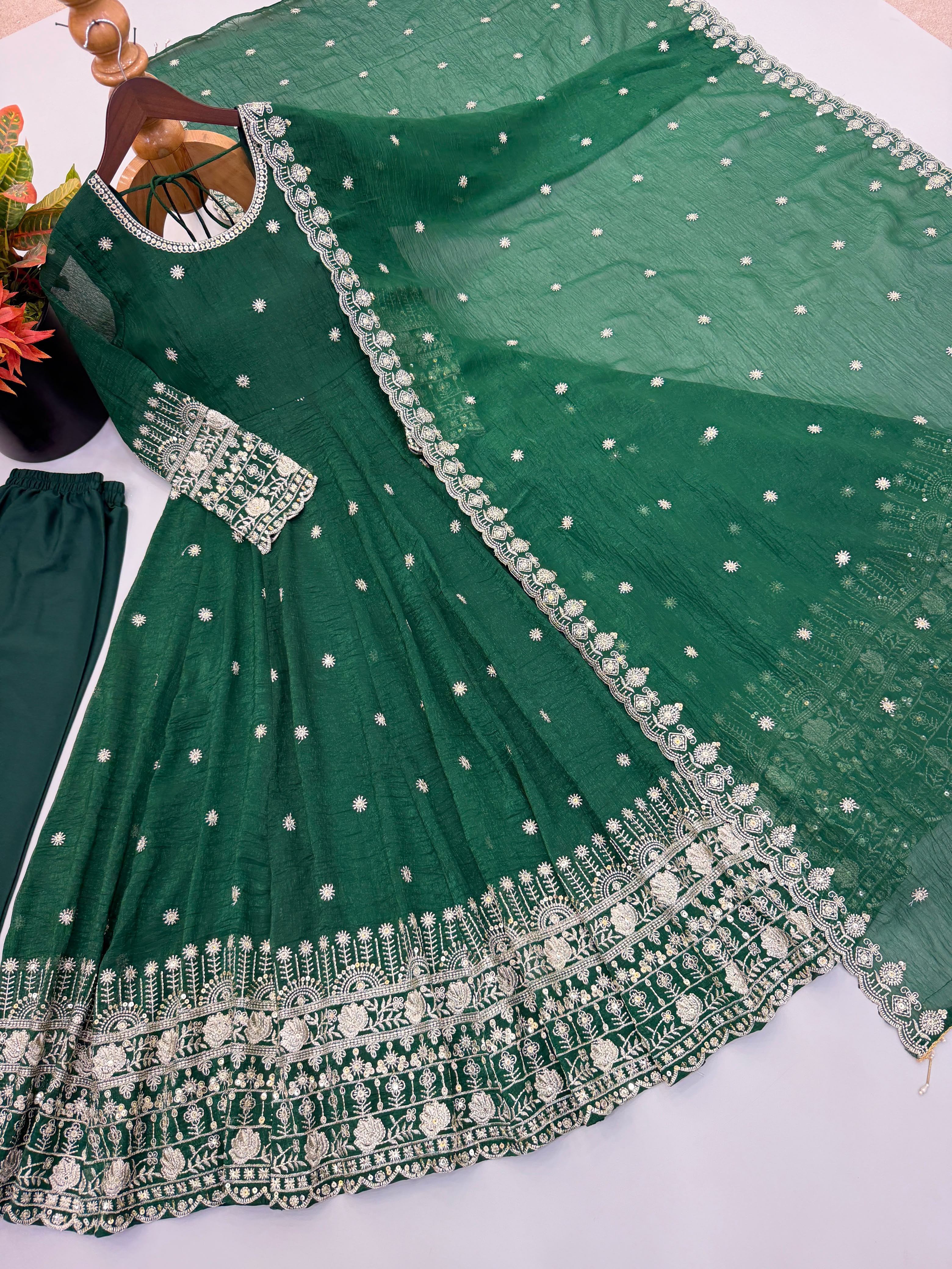 Ethnic Gown, Pant and Dupatta Set