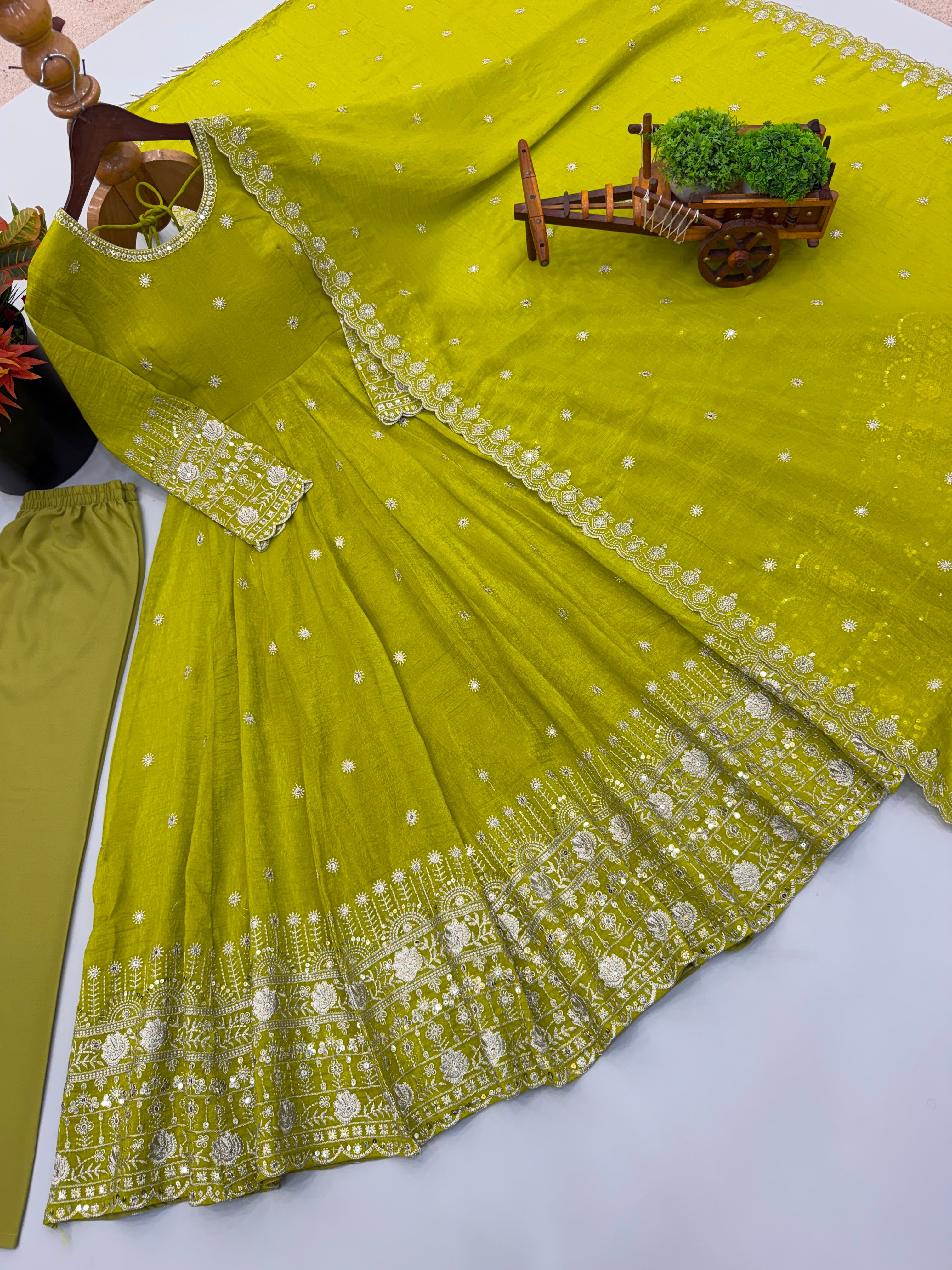 Ethnic Gown, Pant and Dupatta Set