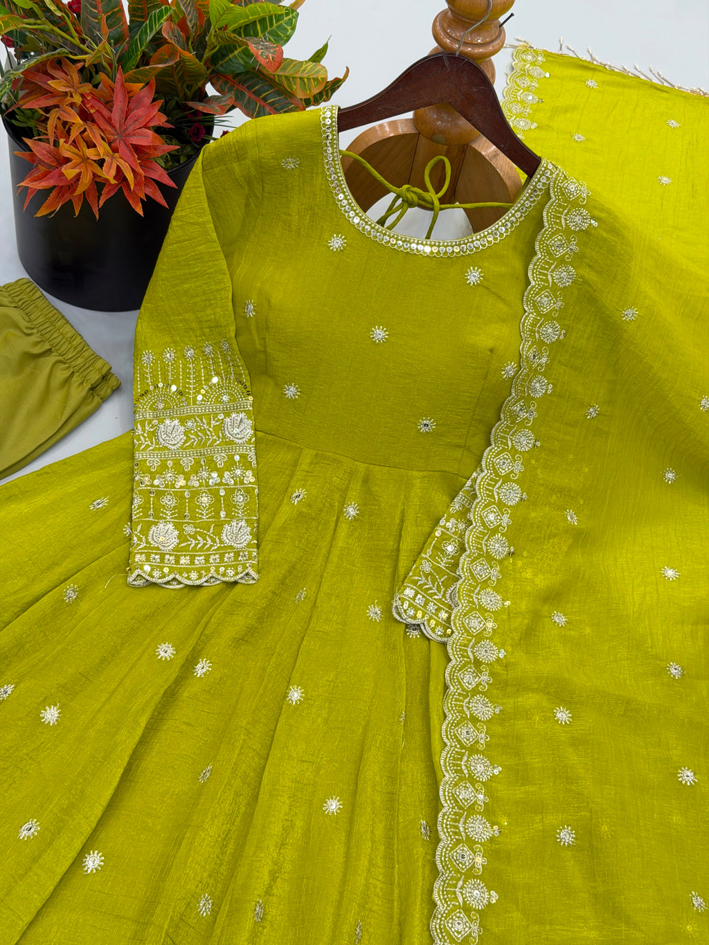 Ethnic Gown, Pant and Dupatta Set