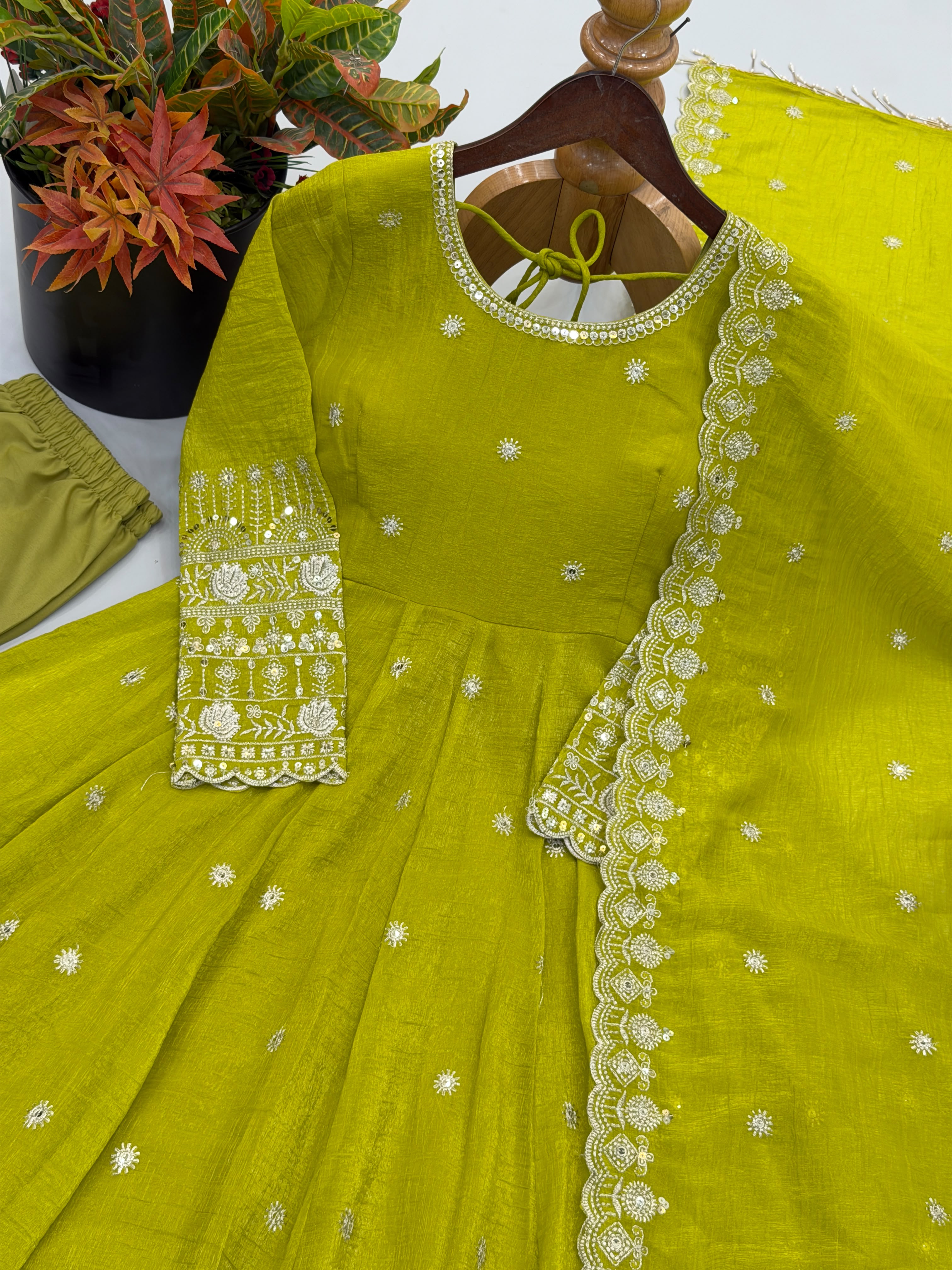 Ethnic Gown, Pant and Dupatta Set