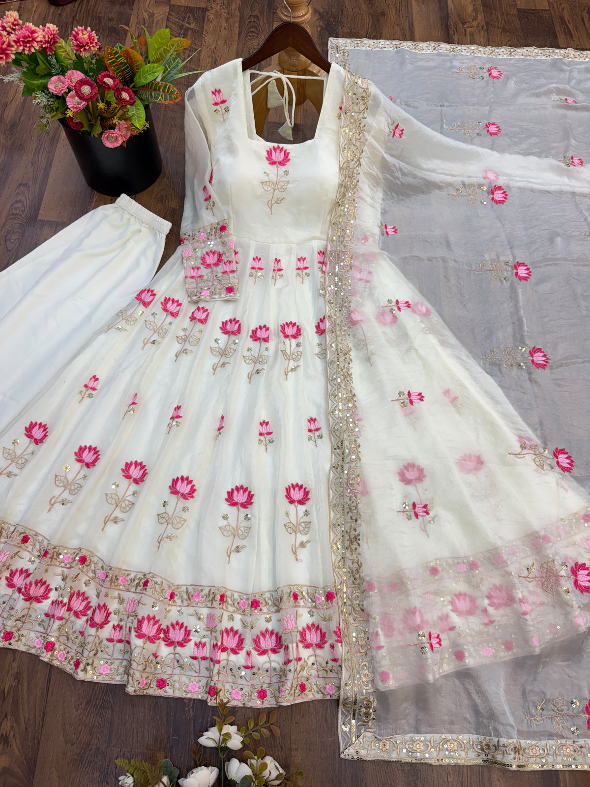 Fendy Silk Embroidered Gown with Dupatta