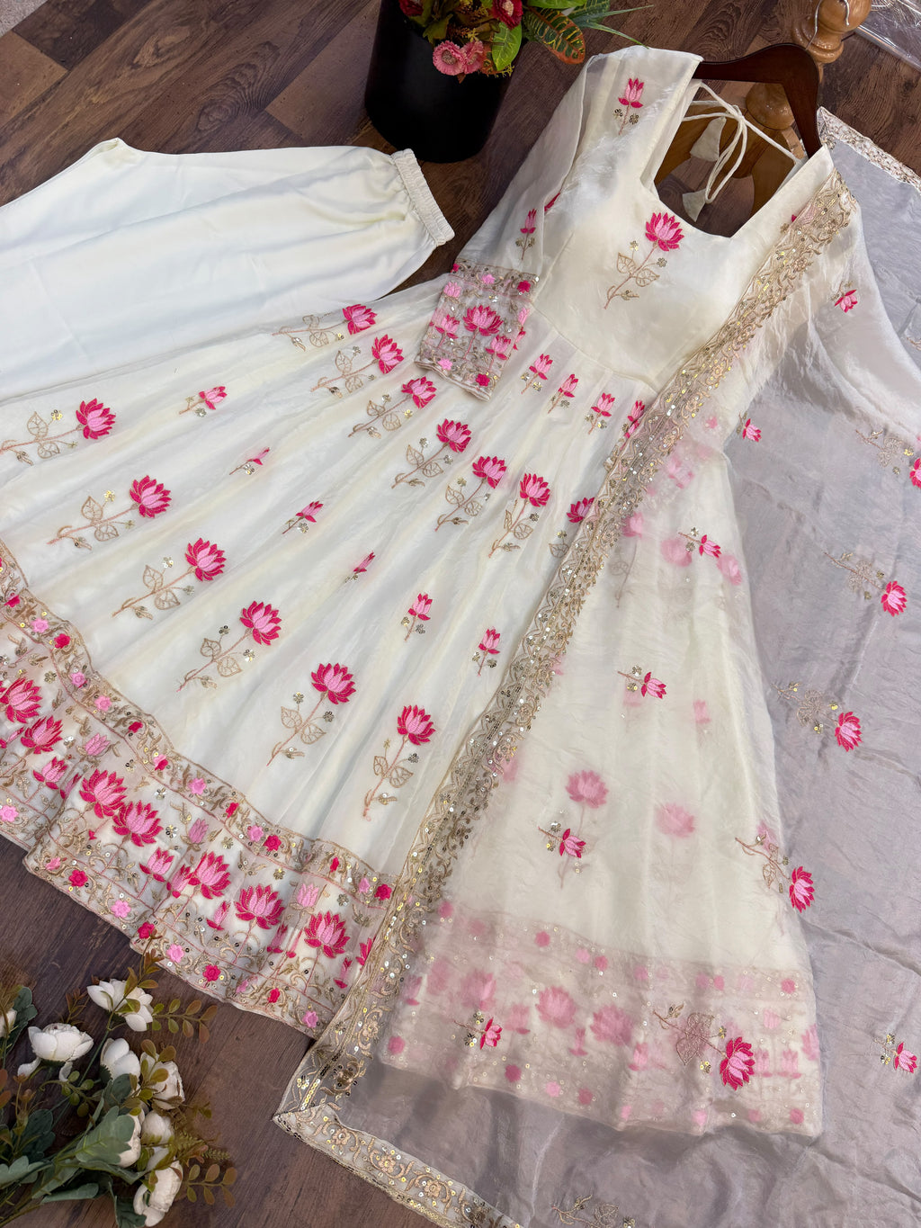 Fendy Silk Embroidered Gown with Dupatta