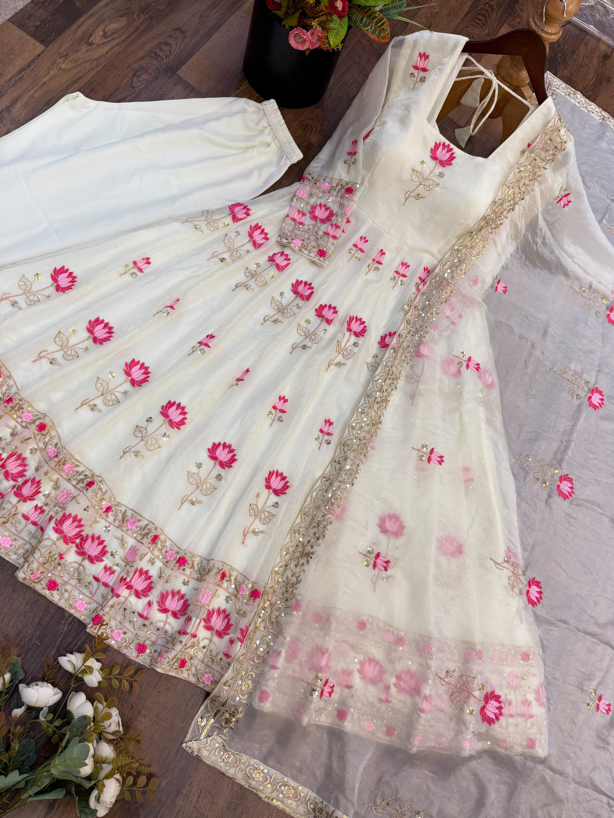 Fendy Silk Embroidered Gown with Dupatta