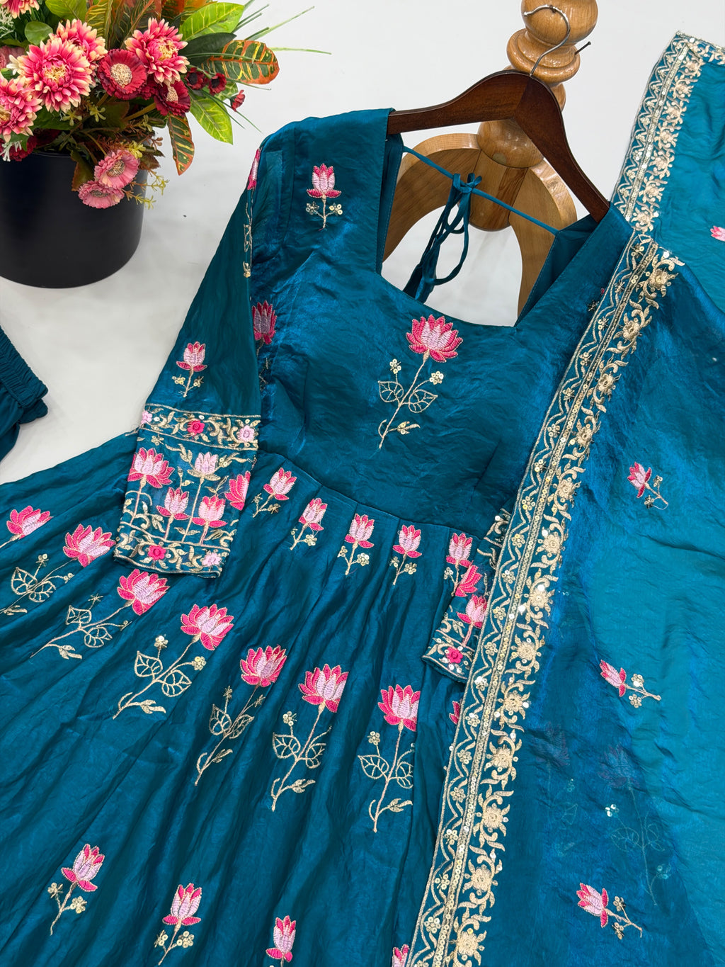 Fendy Silk Embroidered Gown with Dupatta