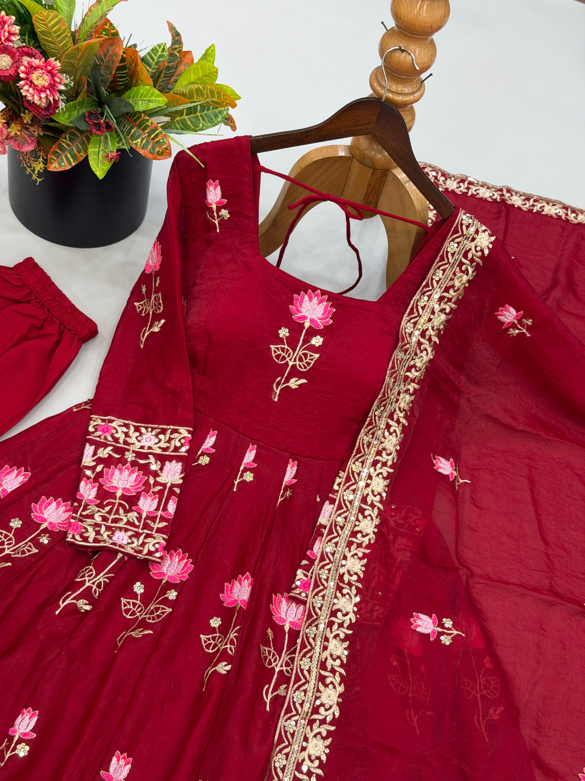 Fendy Silk Embroidered Gown with Dupatta