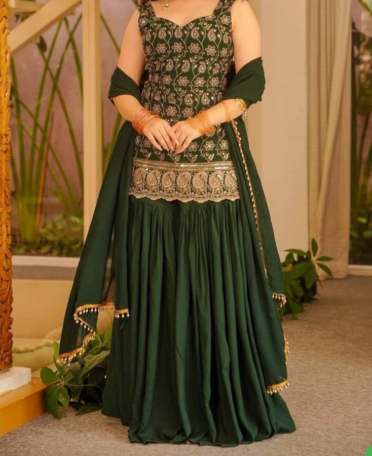 Georgette Designer Top, Palazzo Sharara & Dupatta Set