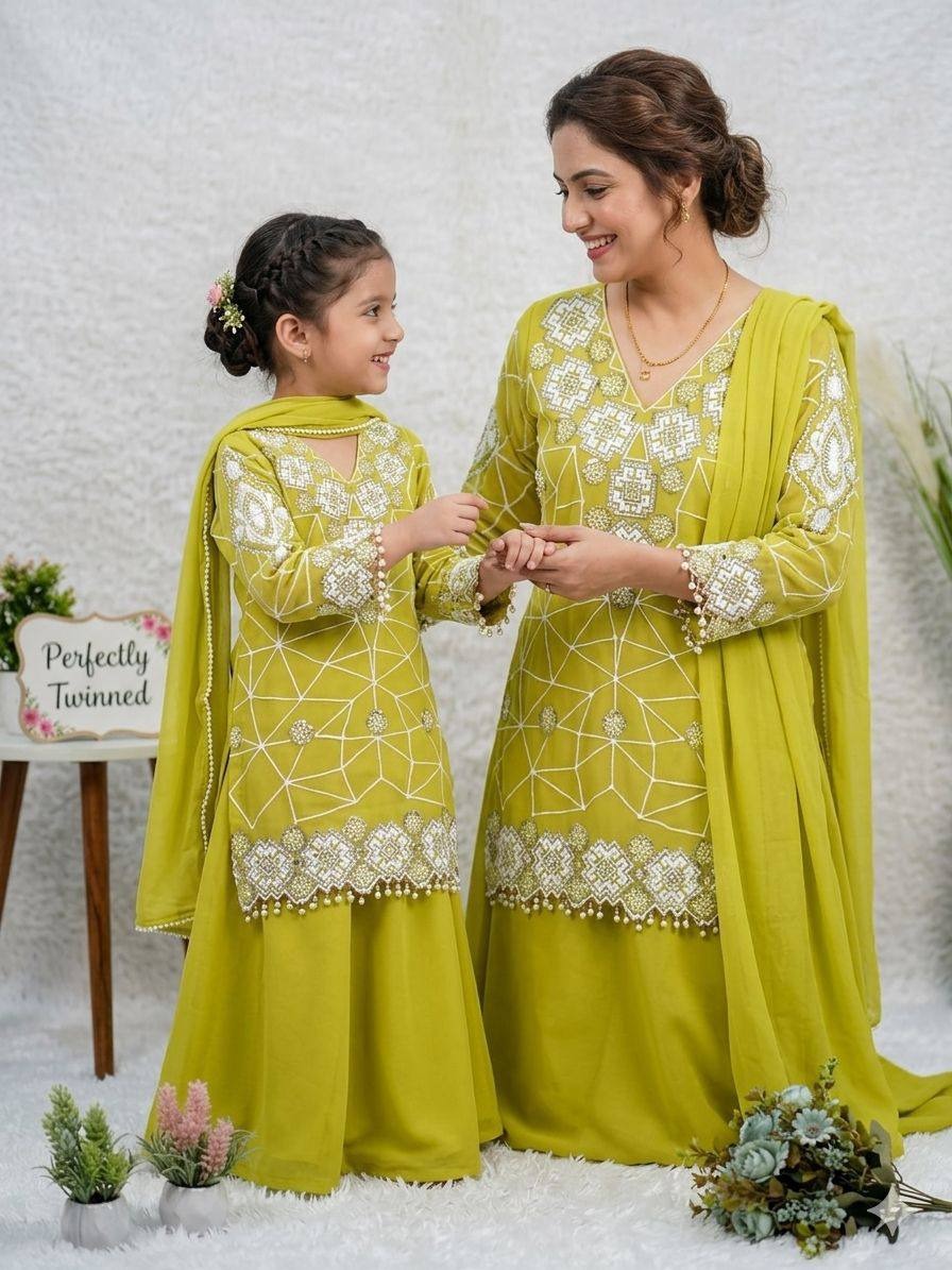 Premium Georgette Embroidered Palazzo Set - For Kids