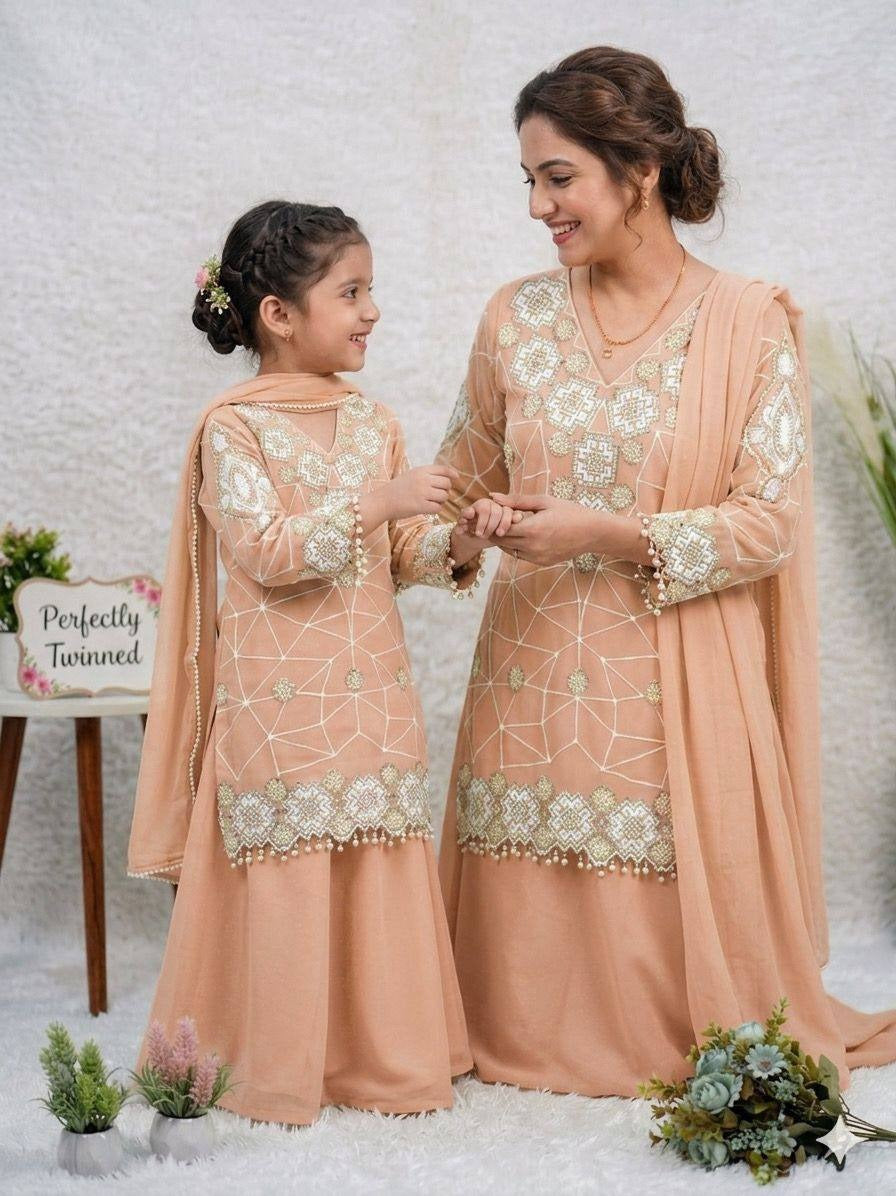 Premium Georgette Embroidered Palazzo Set - For Kids