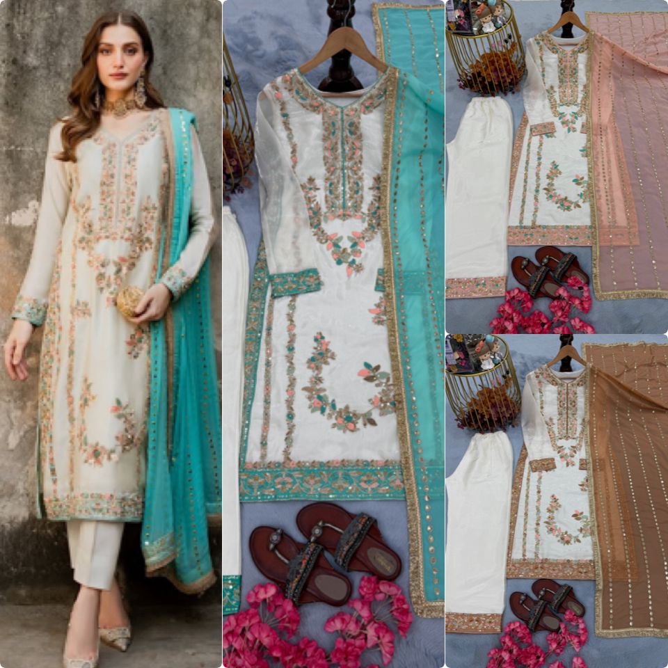 Designer Party Wear Top, Palazzo & Dupatta Set