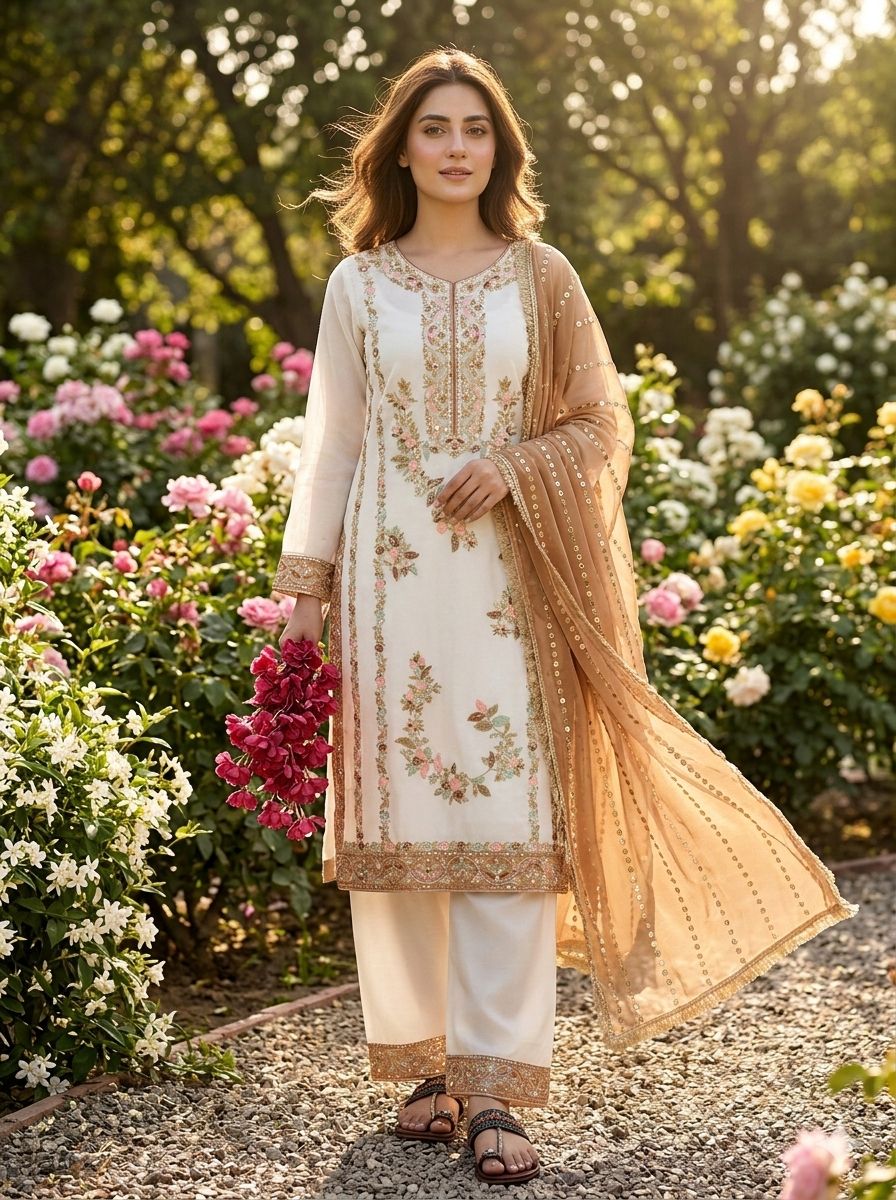 Designer Party Wear Top, Palazzo & Dupatta Set