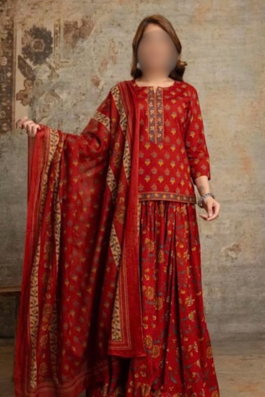 Jaipuri Cotton Kurti & Skirt Set