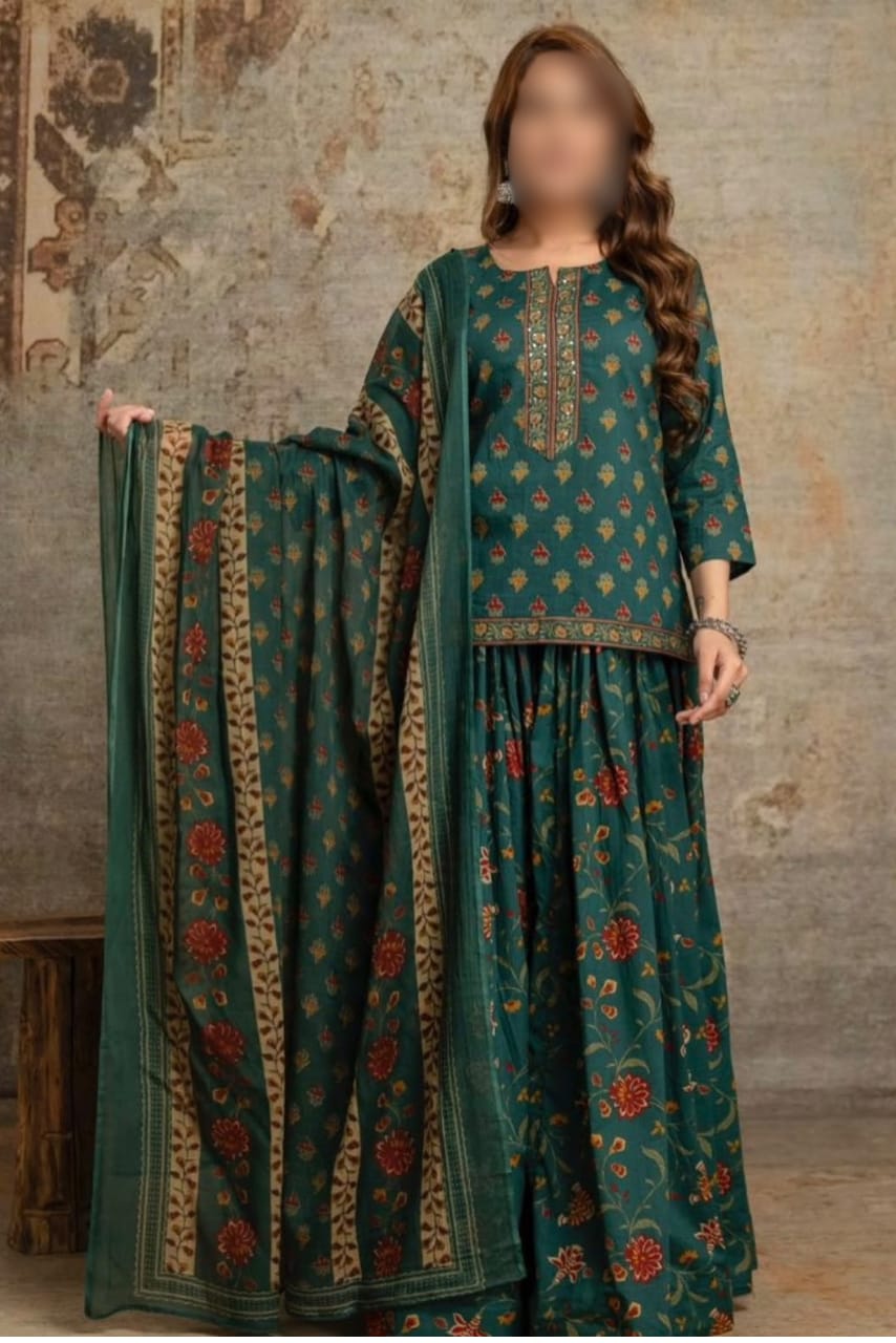 Jaipuri Cotton Kurti & Skirt Set