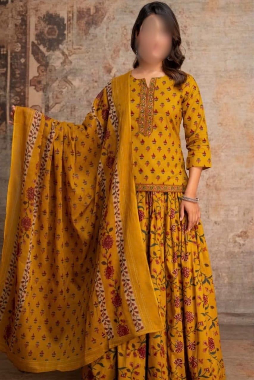 Jaipuri Cotton Kurti & Skirt Set